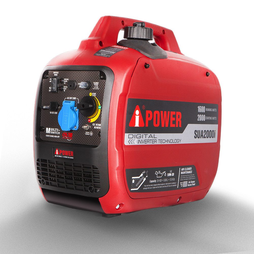 A-iPower Stromerzeuger SUA2000i, 2,00 in kW, (Benzin Stromgenerator Generator Notstromaggregat 4-Takt Motor Stromerzeuger Leise 63 dB Generator), mit 230V Steckdosen und USB