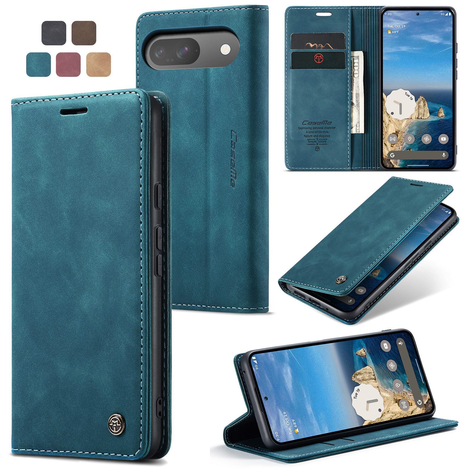 CaseMe Handyhülle Hülle für Google Pixel Klapphülle Google Pixel 9 Pro Dunkles Zyanblau