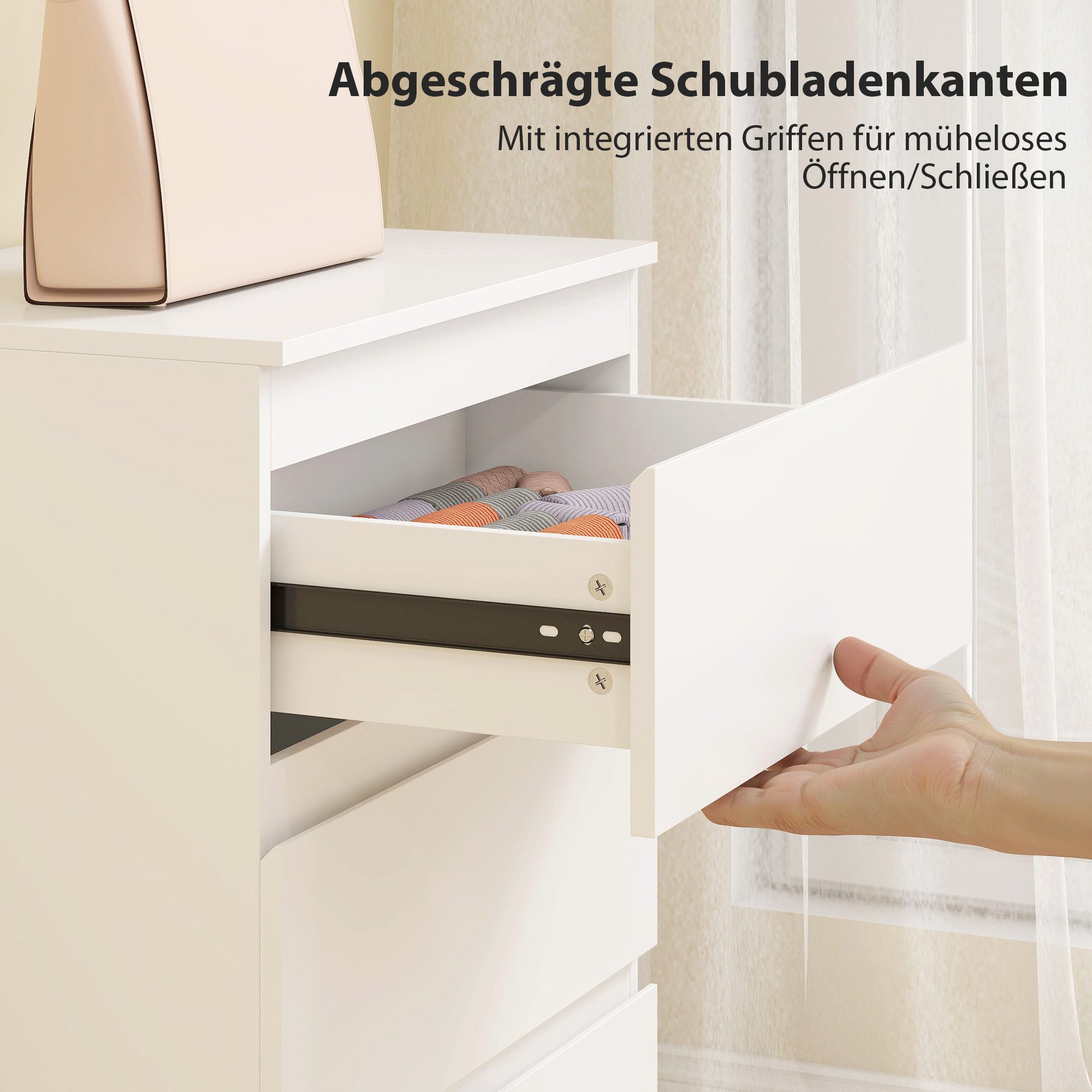 HOMCOM Kommode Kommodenschrank Aufbewahrungsschrank mit 3 Schubladen für Flur (Schubladenschrank, 1 St., Sideboard), für Wohnzimmer, Schlafzimmer, Weiß – Bild 5 von 5