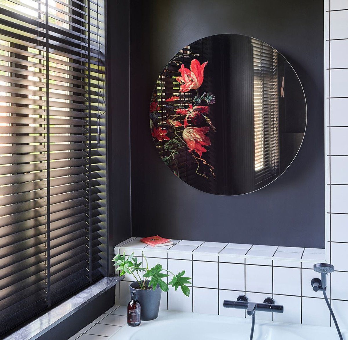 - 100 Casa - Luxus Luxus cm Kollektion Wandspiegel Spiegel Mehrfarbig Blumen Runder Wandspiegel Design Padrino Ø mit