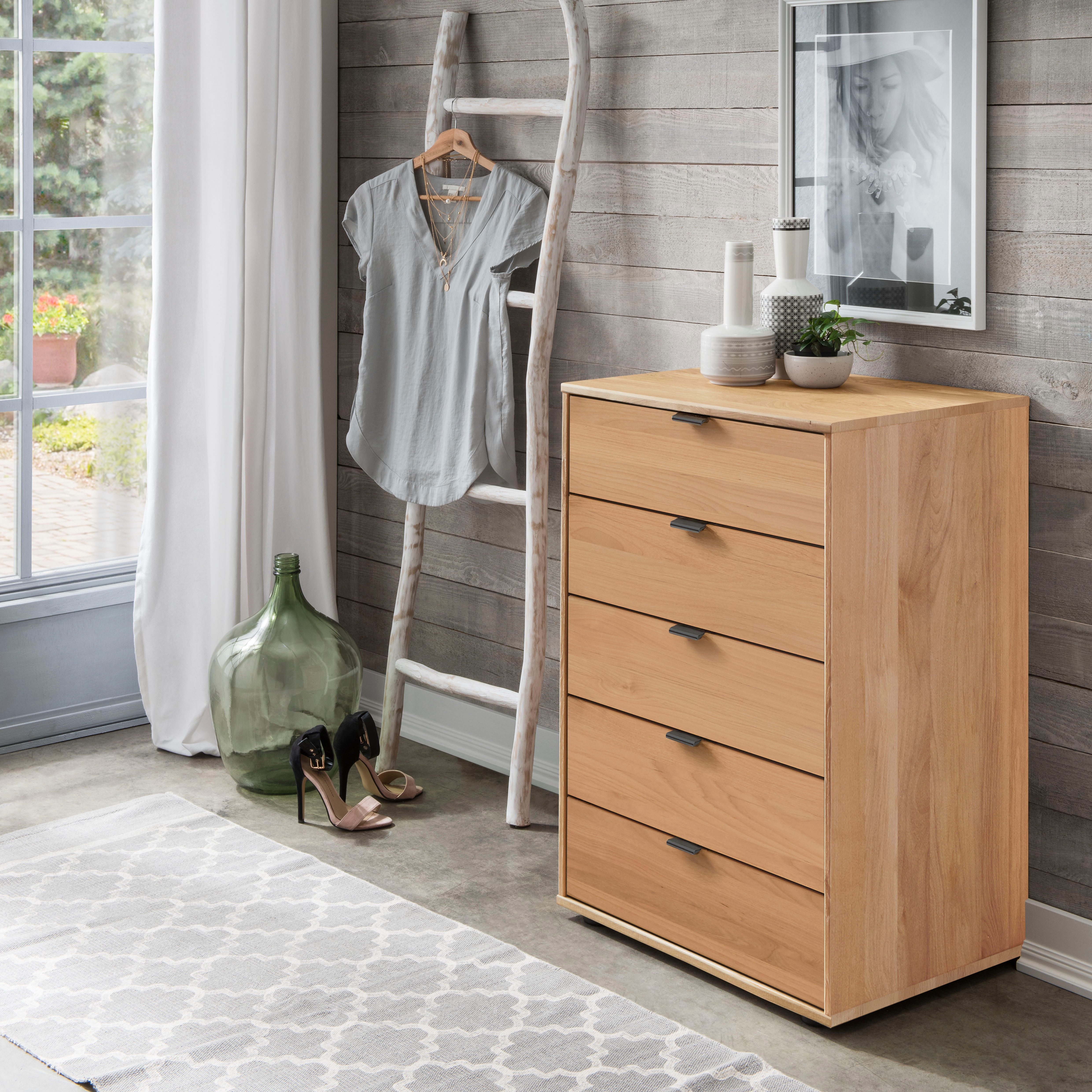 WIEMANN Schubkastenkommode Cardiff Sideboard, Wäscheschrank, teilmassiv Erle, mit Schubladen (Glas- oder Massivholzfront, verschiedene Breiten, MADE IN GERMANY), Schubkästen inklusive Selbsteinzug und Dämpfung