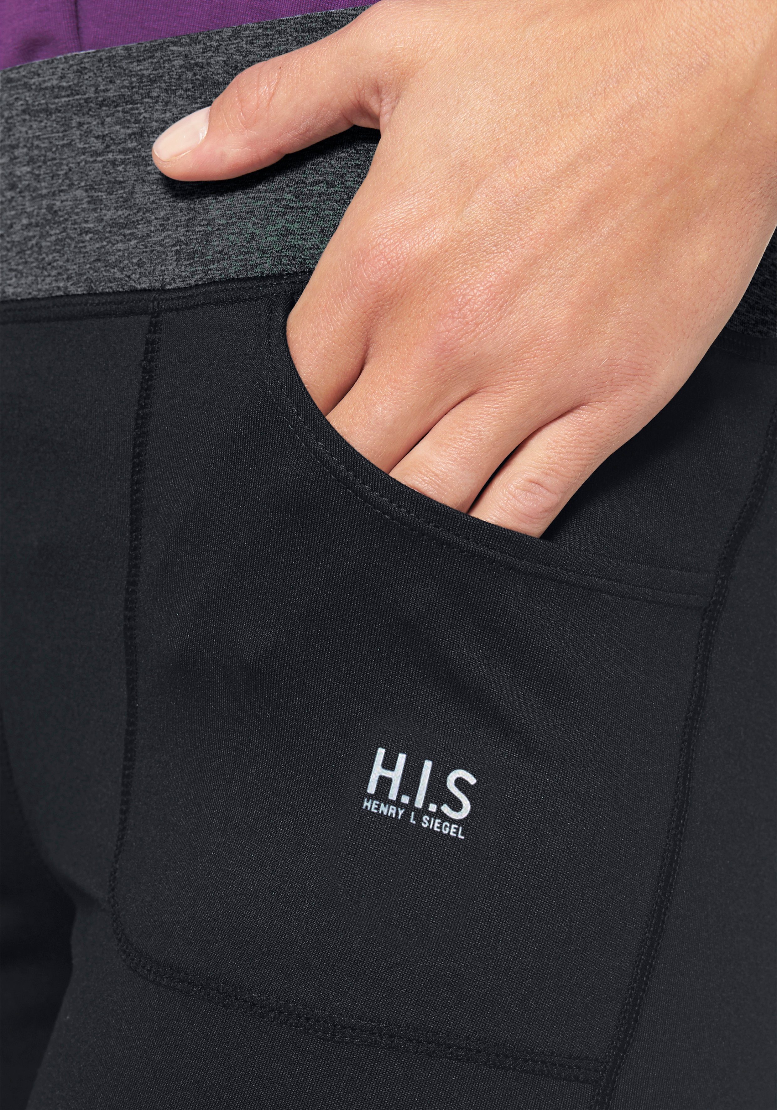 H.I.S mit Material aus aus Wickeloptik nachhaltigem K+L recyceltem (Hose Jazzpants schwarz Bund Material)