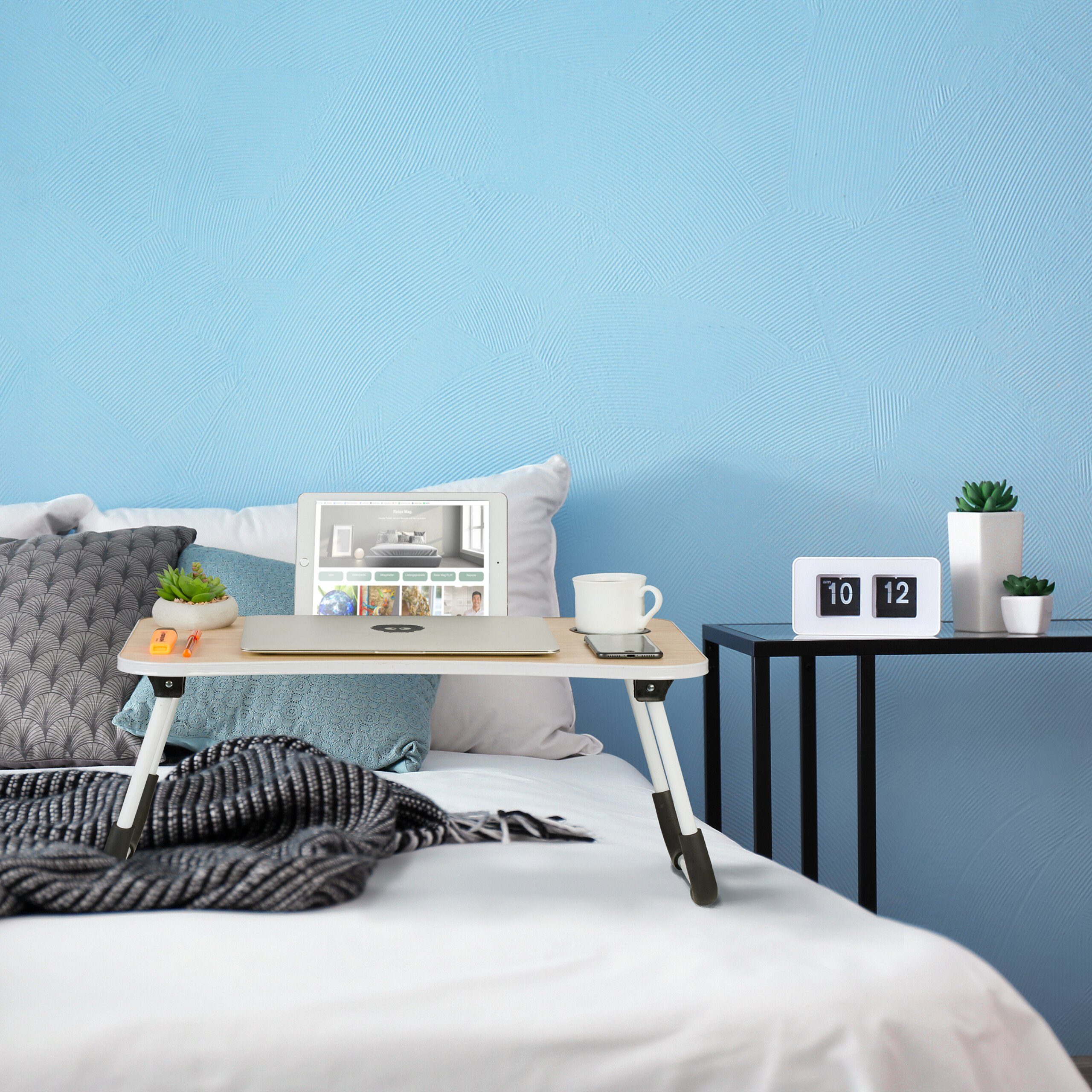 relaxdays Laptoptisch mit Tablet & Getränkehalt günstig online kaufen