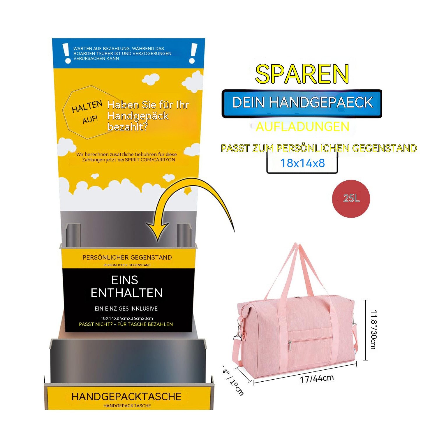 Zaewry Reisetasche Faltbare Reisetasche Handgepäck Tasche Weekender Damen Herren, Sporttasche, Easyjet Handgepäck 44x30x19 cm