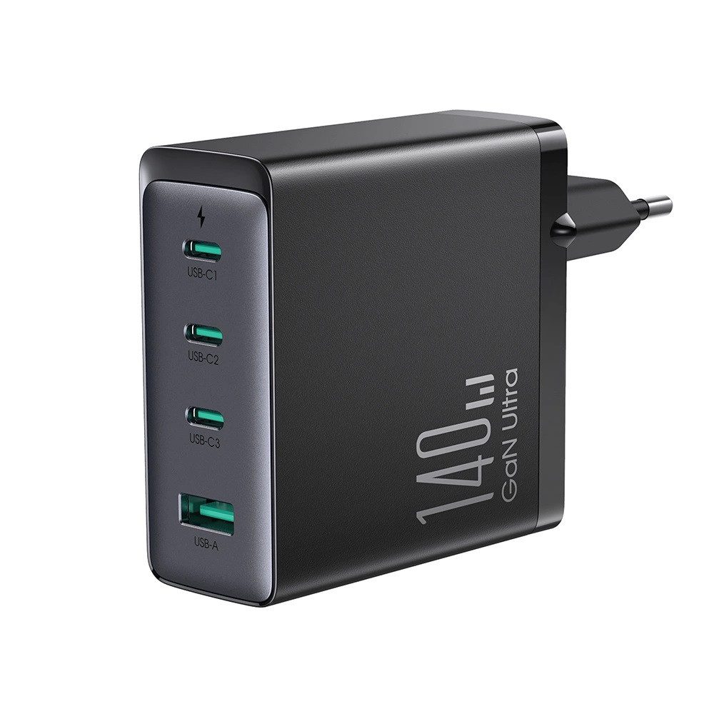 GaN Ultra 140W Schnellladegerät 3 x USB-C/A - Schwarz 240W 1,2m Kabel Schnelllade-Gerät
