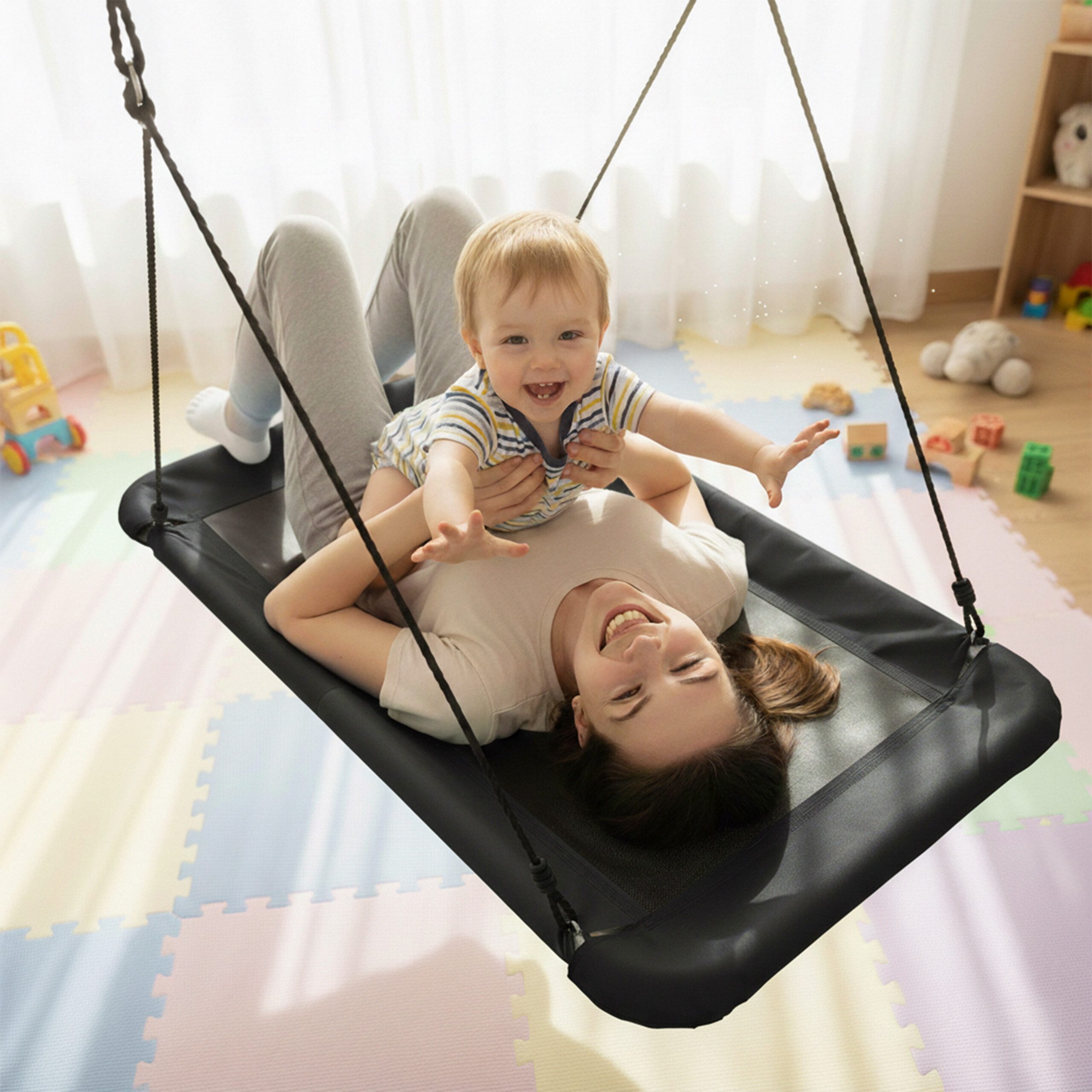 relaxdays Nestschaukel-Sitz Nestschaukel eckig 150 kg, schwarz