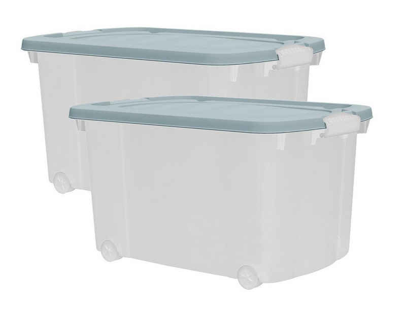 dynamic24 Aufbewahrungsbox mit Rollen und Deckel (2 St), Kunststoffbox Stapelbox Lager Regal Box Transparent
