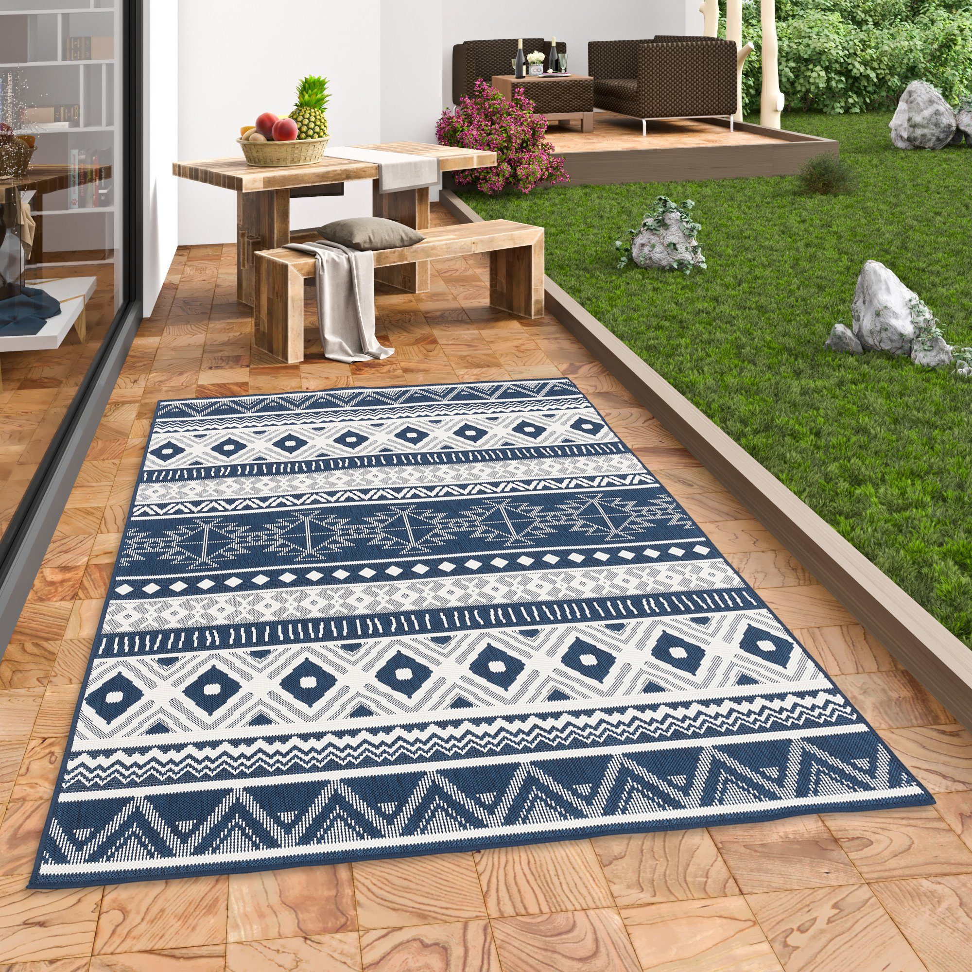 Pergamon Outdoorteppich In- und Outdoor Teppich Beidseitig Cape Cod Ethno, Rechteckig, Höhe: 7 mm