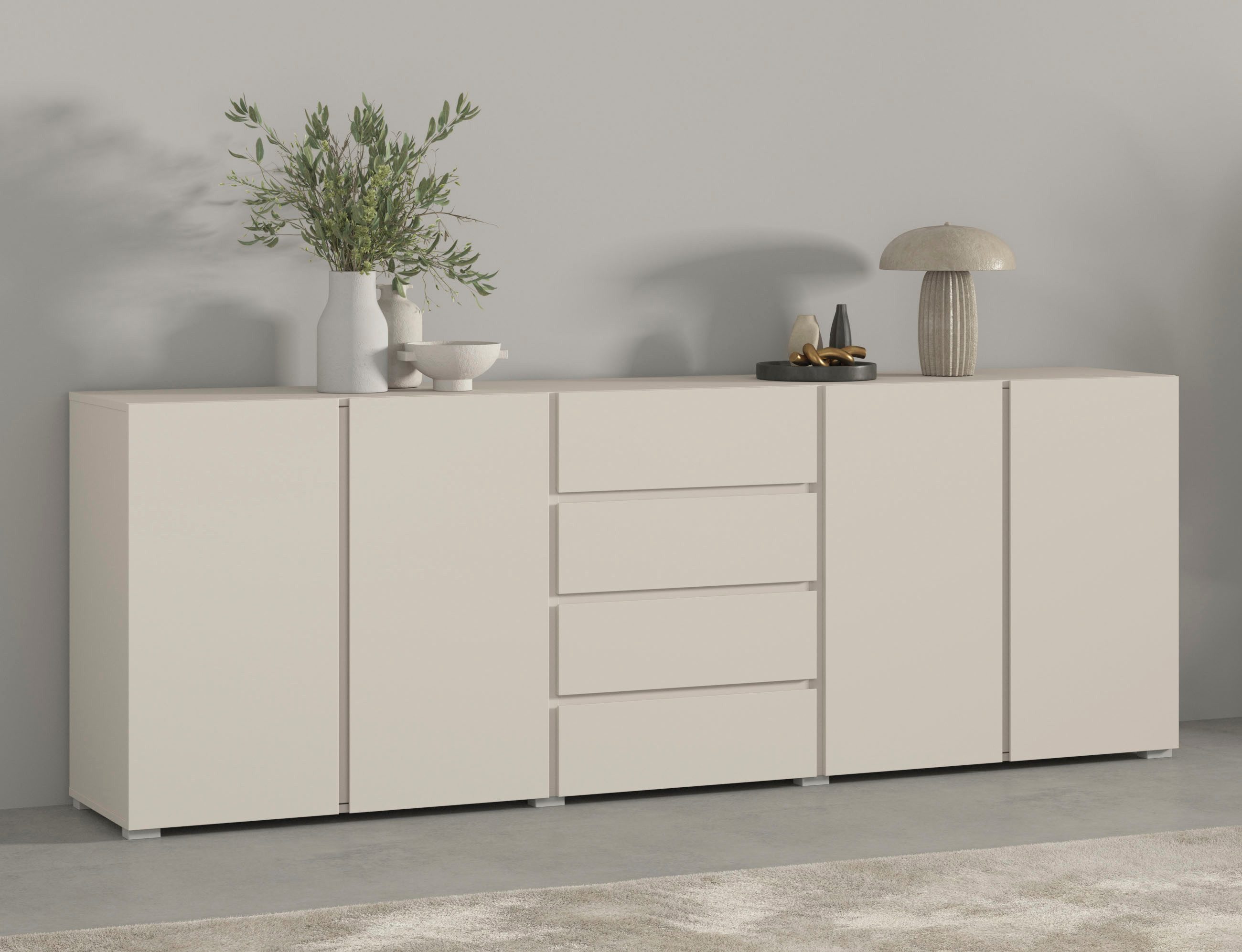 OTTO home Sideboard Metric,Breite 222 cm, grifflose Kommode 4 Türen/4 Schubkästen, Schubladenschrank mit viel Stauraum, Einlegeböden verstellbar