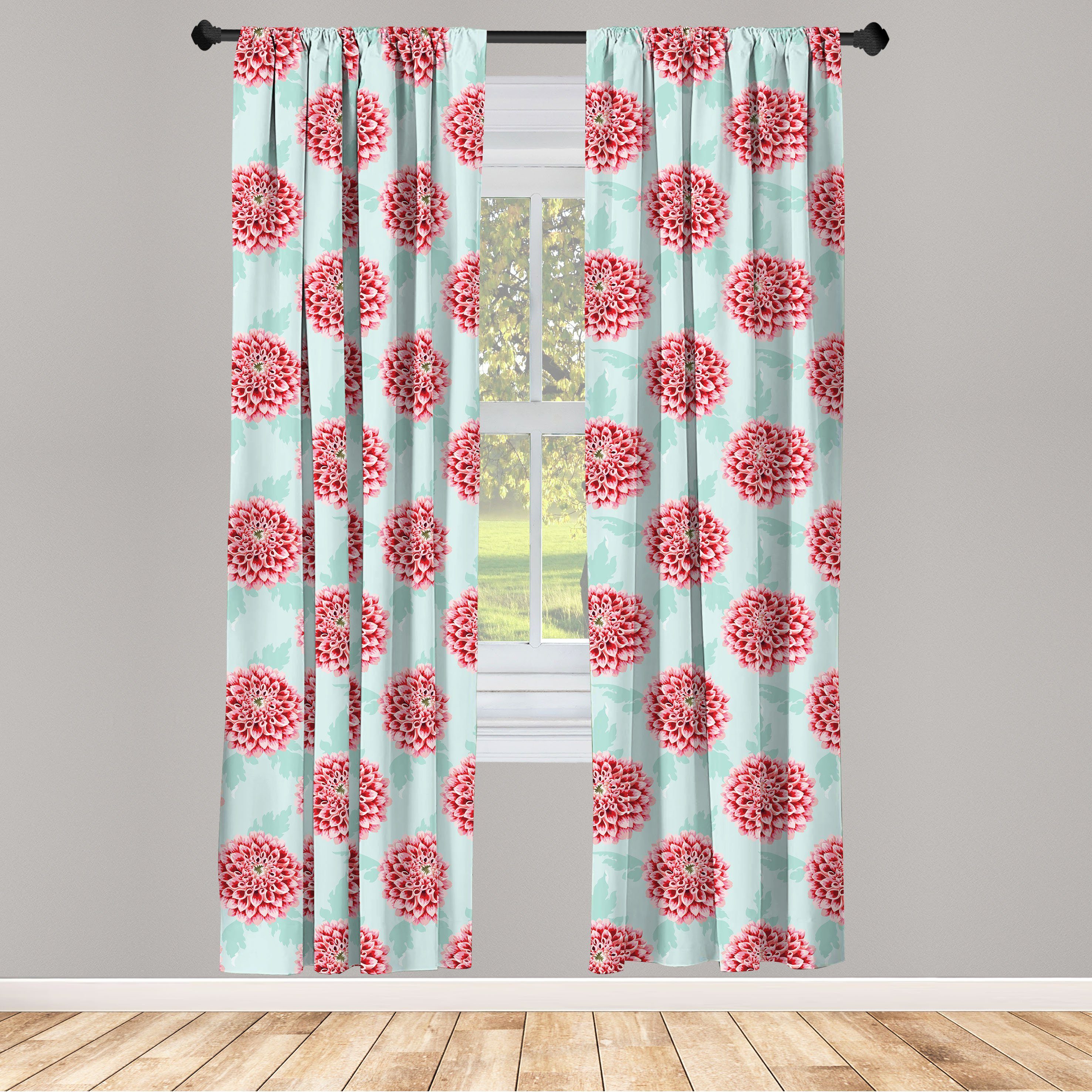Gardine Vorhang für Wohnzimmer Schlafzimmer Dekor, Abakuhaus, Microfaser, Dahlie Pompom geformte Blütenblätter
