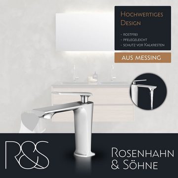 Rosenhahn & Söhne Badarmatur Vilm M - Design Wasserhahn Badezimmer - Armatur Bad [Chrom] - leichtgängige & langlebige Keramikkartusche, luxuriöses Design