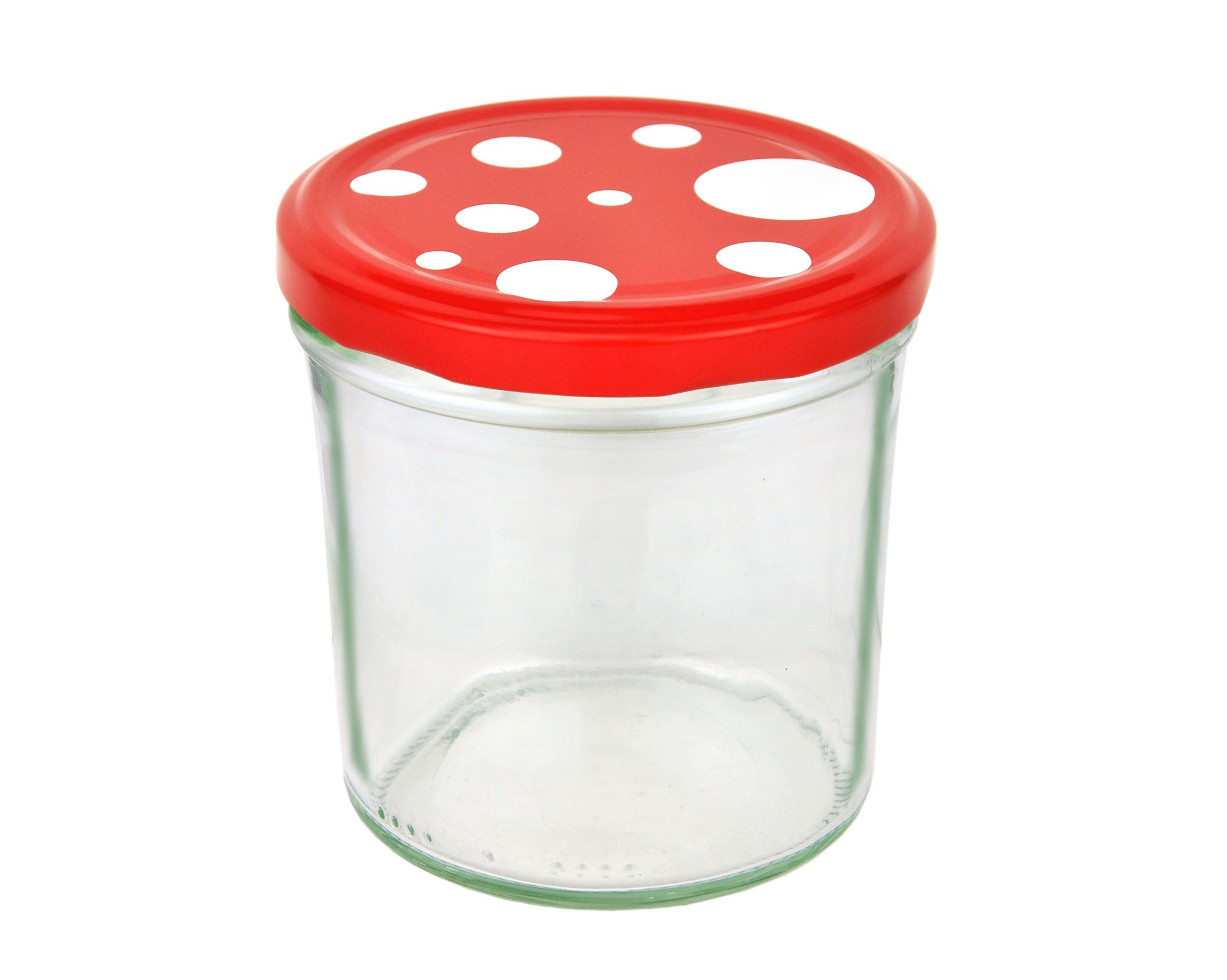 Einmachglas Glas weiß 50er gepunktet, 350 rot To Set Deckel 82 Fliegenpilz ml Sturzglas MamboCat