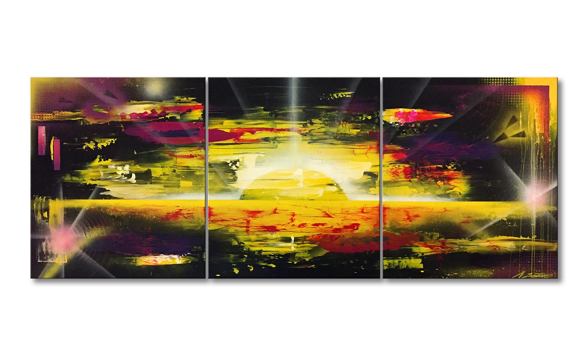 WandbilderXXL Gemälde Space Battle 180 x 70 cm, Abstraktes Gemälde, handgemaltes Unikat