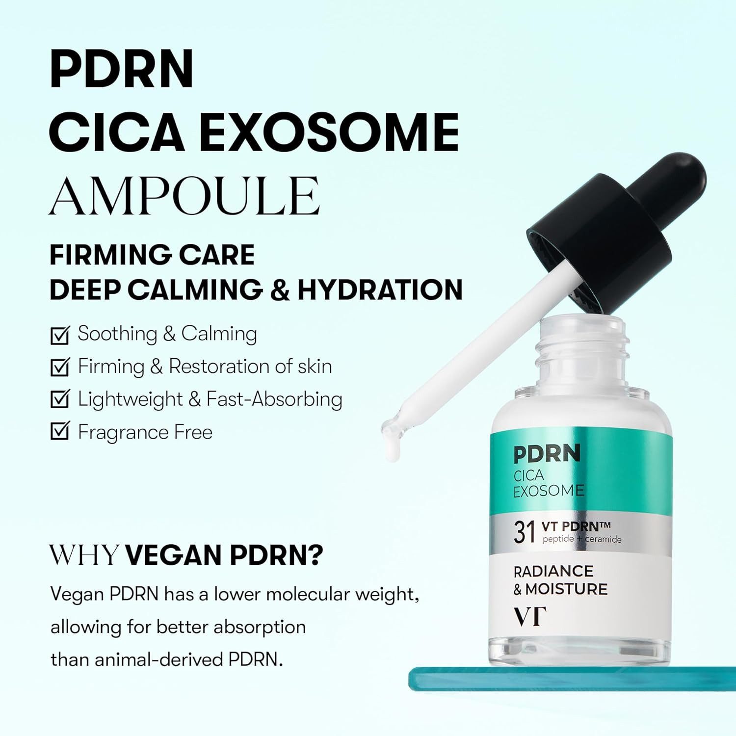 VT Cosmetics Gesichtsserum PDRN Cica Exosome Firming Ampoule R5 30 ml – straffende Gesichtspflege mit Peptiden & Ceramiden für hydratisierte, gepflegte Haut –, leichte Ampoule für Tag & Nacht – K-Beauty Serum für alle Hauttypen