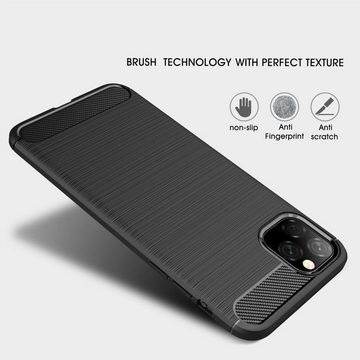 CoverKingz Handyhülle Hülle für Apple iPhone 11 Pro Max [6,5 Zoll] Handyhülle Silikon, Carbon Look Brushed Design