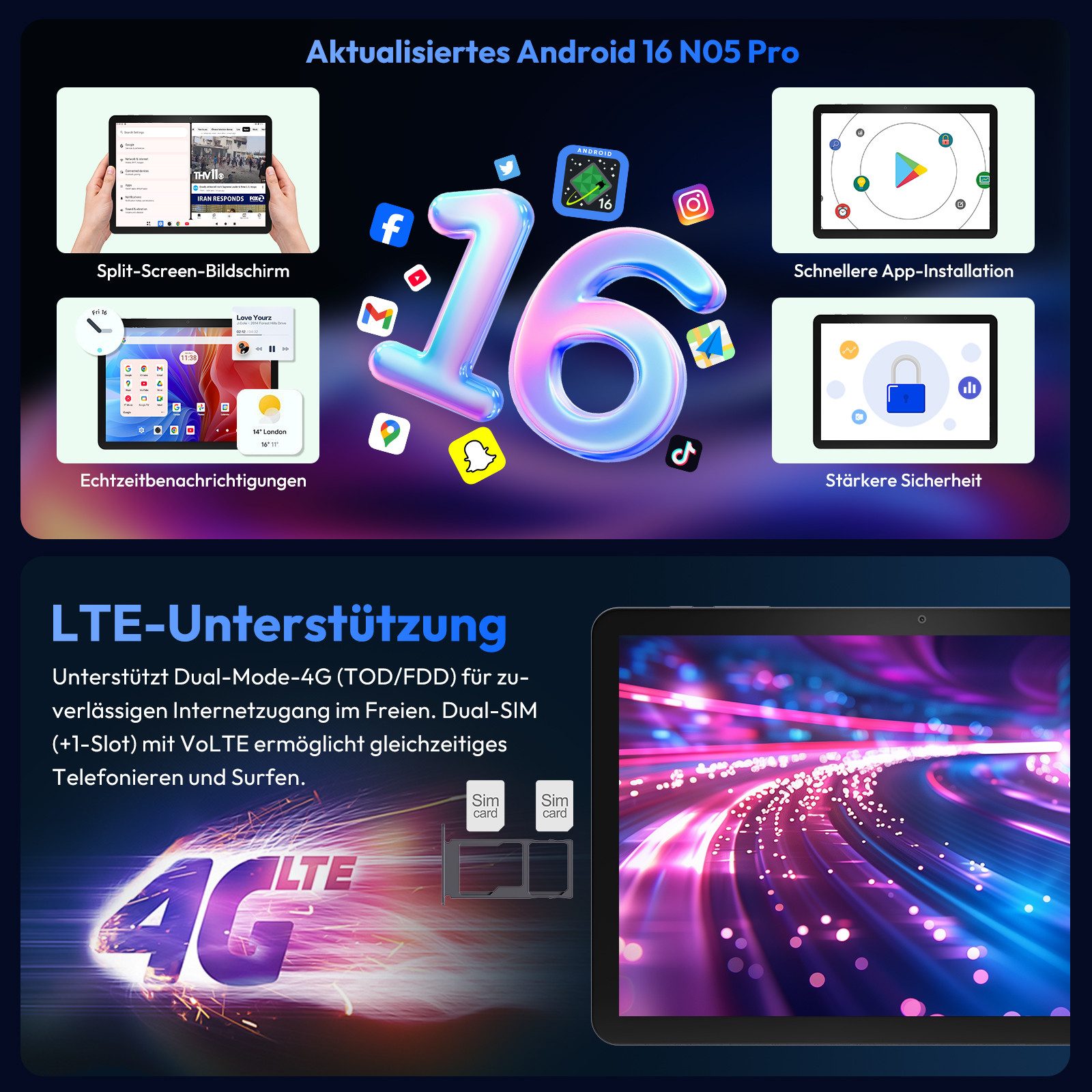 XGODY N05 Pro VIP (2SIM-4GLTE) mit Tastatur, Ledertasche und Ladegerät Tablet (10.1", 256 GB, Android 16, 2G (GSM), 3G (WCDMA), 4G (LTE), WLAN, SIM-Kartenslot, Gesichtserkennung, Ledertasche für Tastatur)