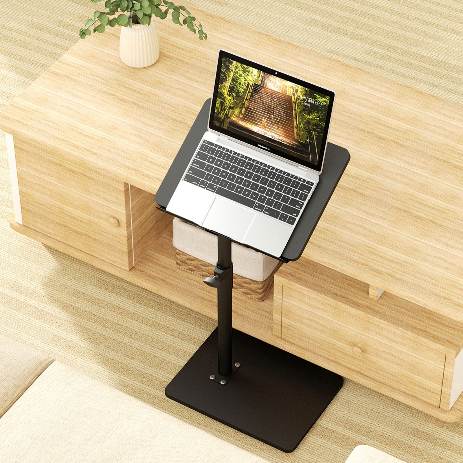 i@home Beistelltisch Sofa-Armlehnen-Tablett für die Couch (mit Smartphone- & Tablet-Steckplatz), höhenverstellbar, 360° schwenkbar