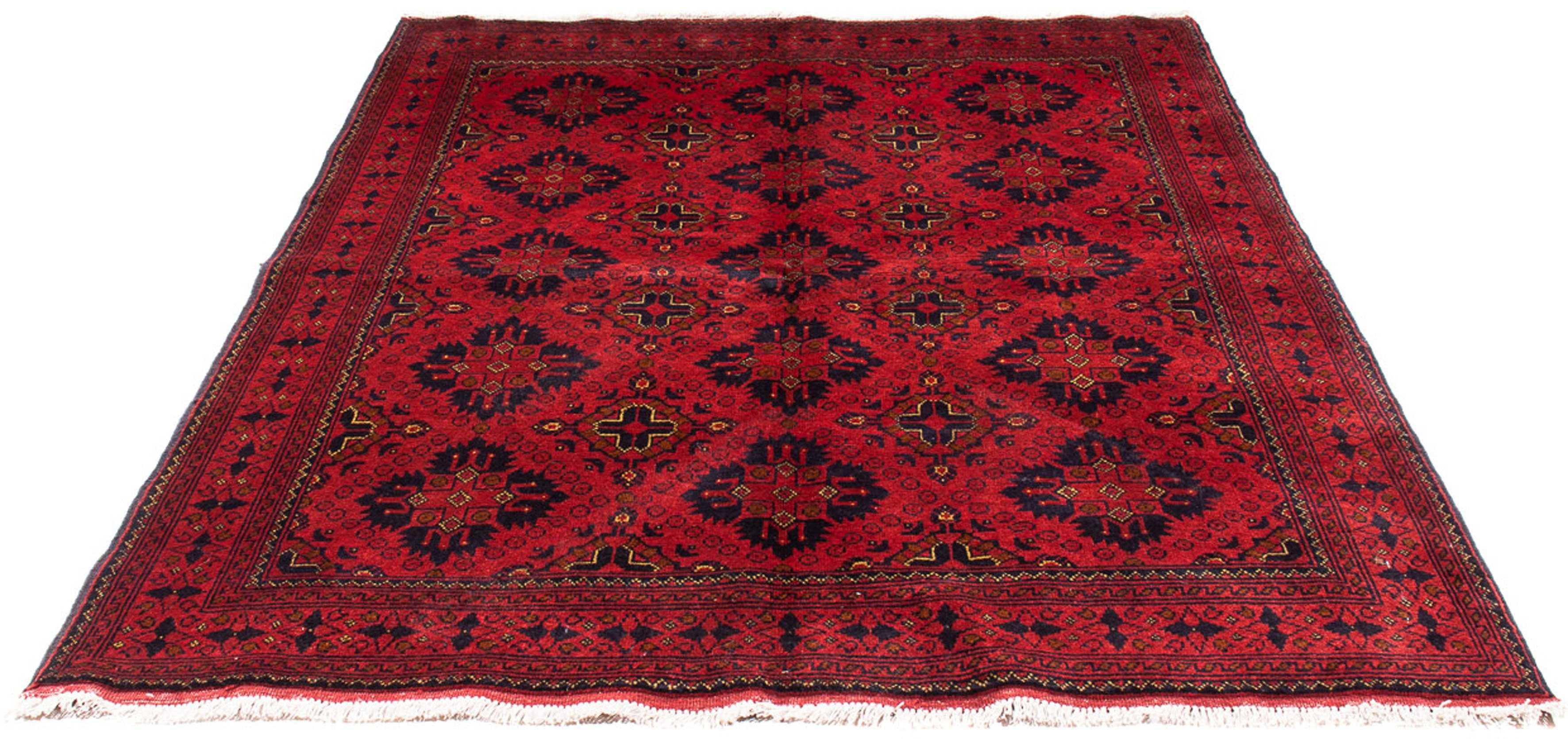 Orientteppich Afghan - Kunduz 7 mm, Einzelstück - Höhe: Zertifikat 200 156 cm Handgeknüpft, morgenland, mit rechteckig, x Wohnzimmer, - dunkelrot