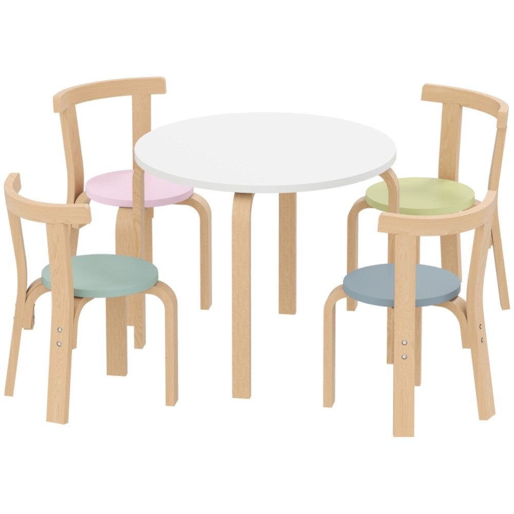 MIBODE Kindertisch 5-teiliges Kindertisch Set aus Holz, bunt, Kinder Sitzgruppe
