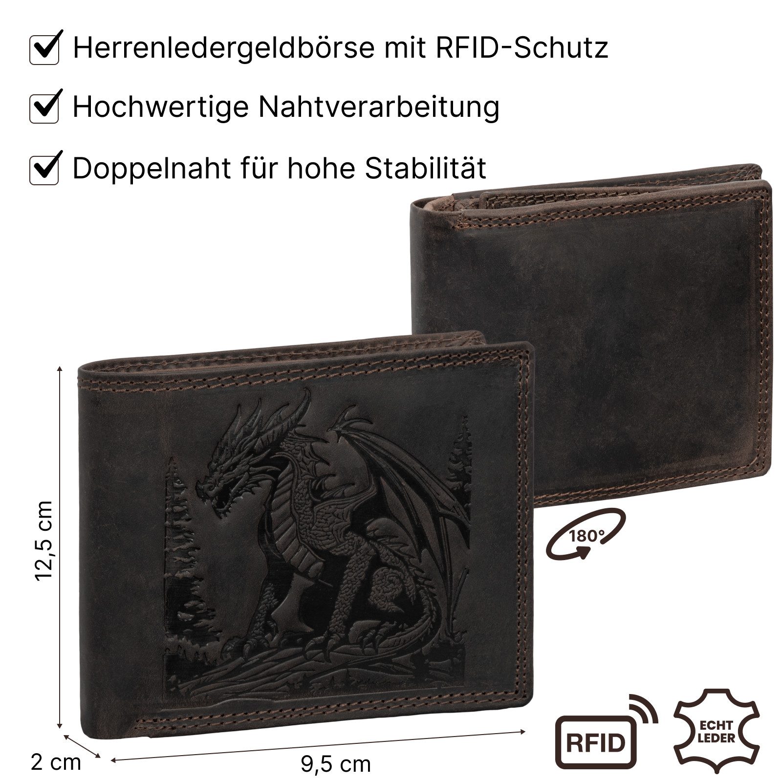 EAAKIE Geldbörse RFID Büffel Echt Leder Geldbörse Portemonnaie Herren mit Motiv, RFID Schutz – Bild 3 von 5