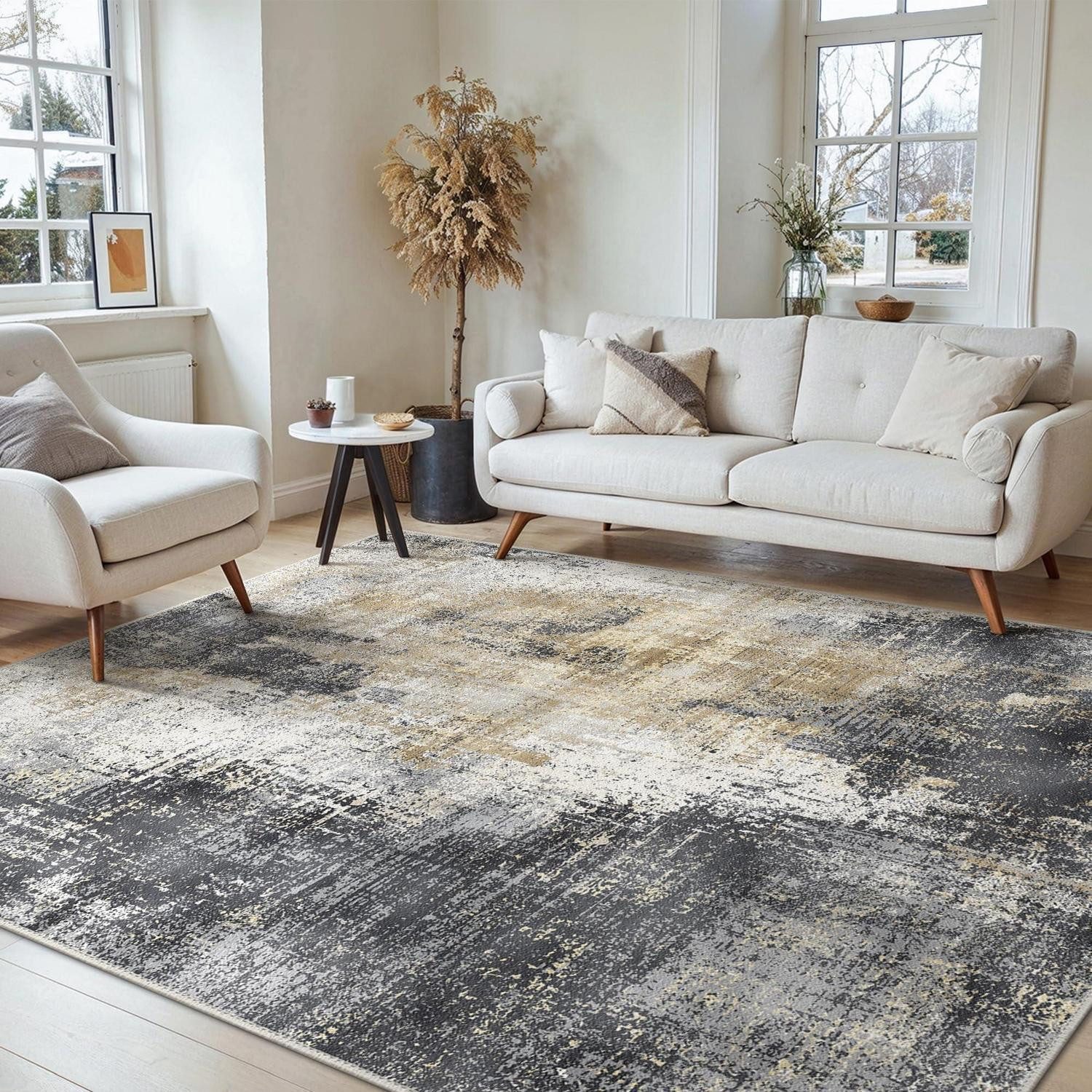 LuxusKollektion Designteppich Wohnzimmer Teppich 200x290 Schwarz-grau Verlauf, rechteckig, Höhe: 5 mm