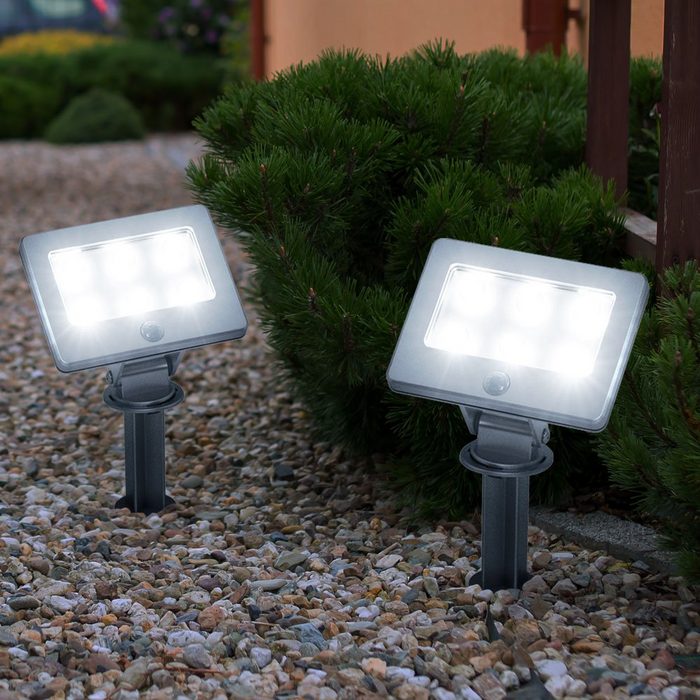 etc-shop Gartenstrahler LED-Leuchtmittel fest verbaut Kaltweiß Tageslichtweiß Gartenstrahler LED Erdspieß Gartenleuchte Batterie