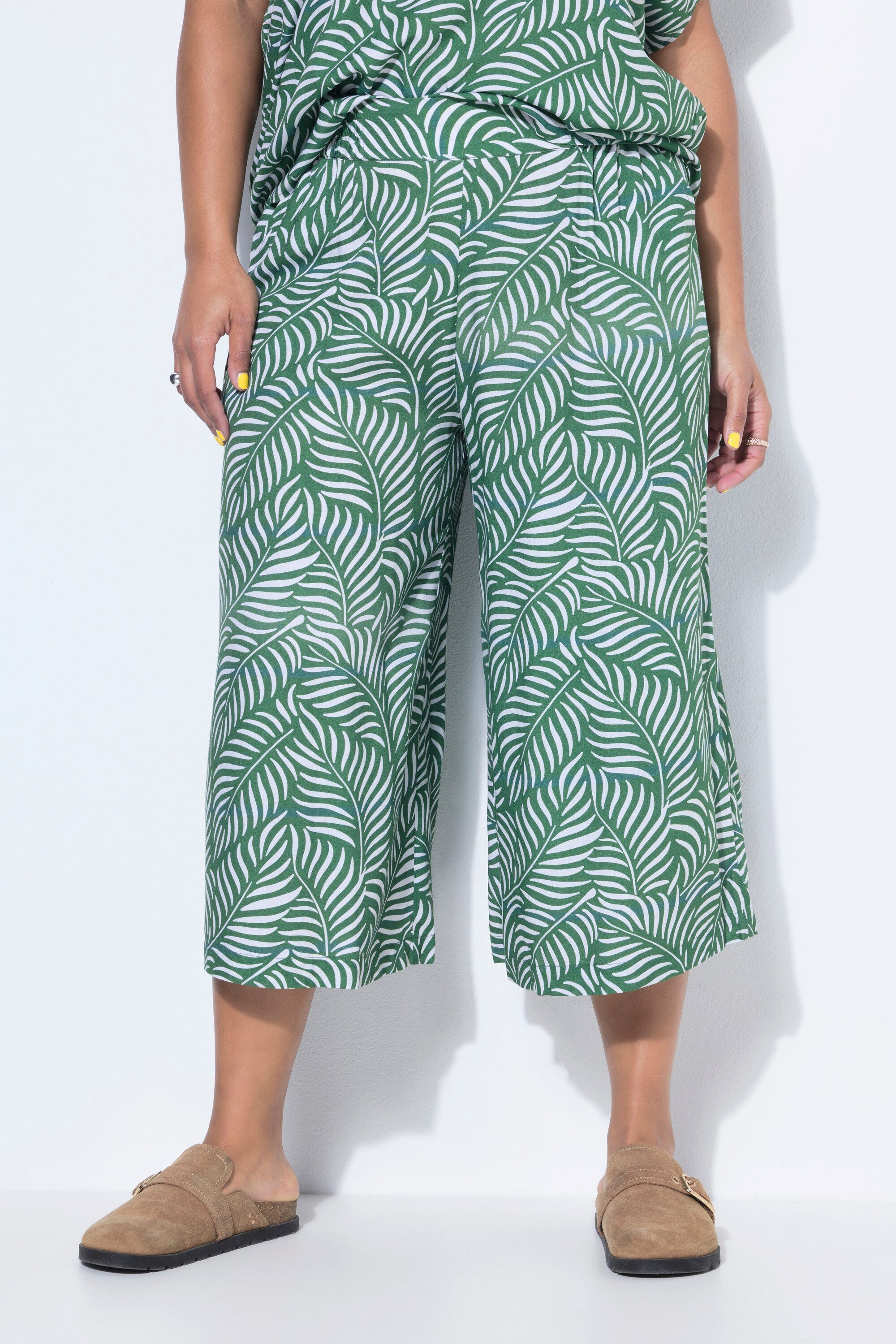 Studio Untold Culotte Culotte Wide Legs Leafs-Print Elastikbund