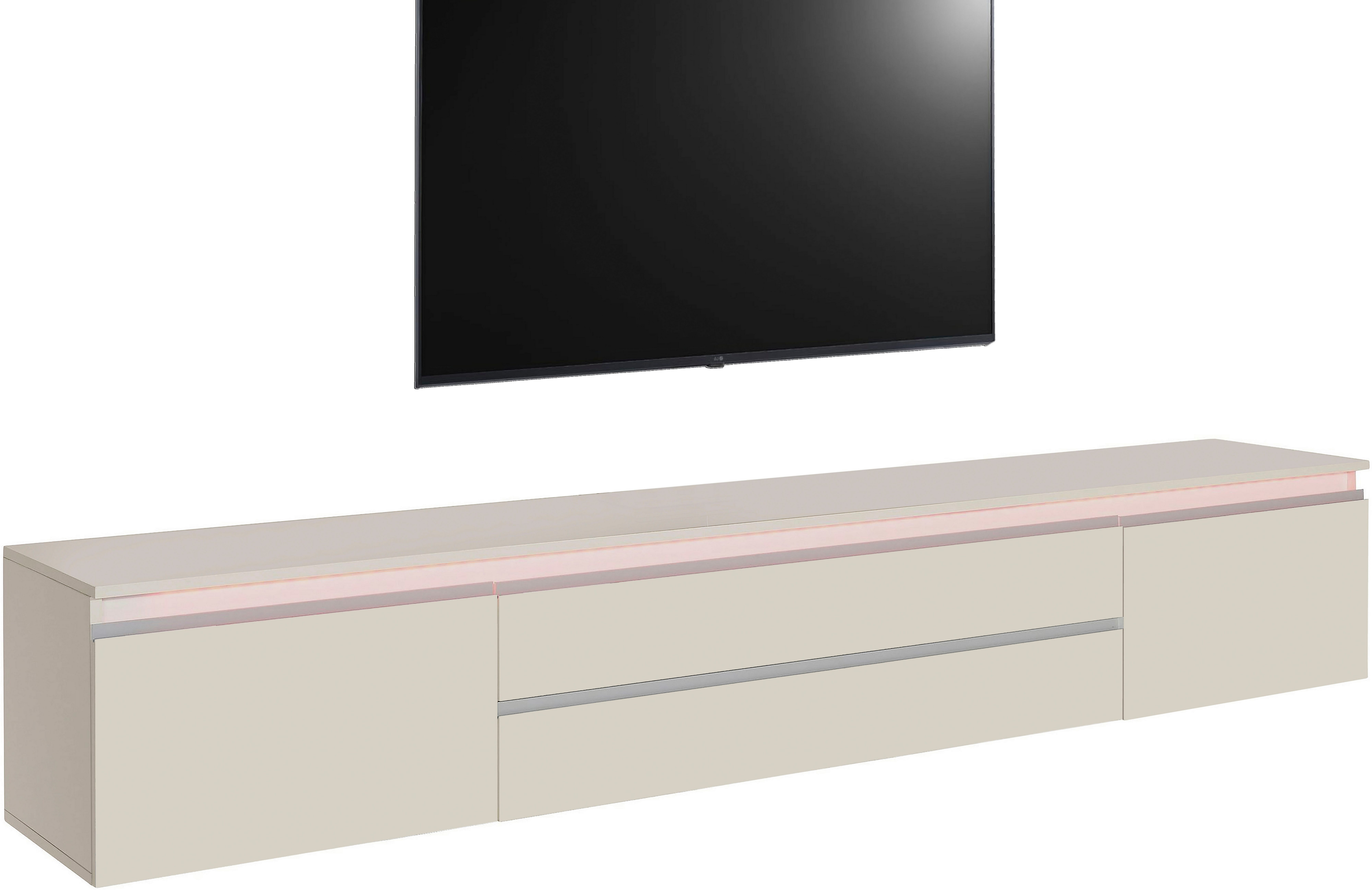 Home affaire Lowboard Magic,Lowboard,TV-Kommode,TV-Möbel,TV-Bank, Alugriff, 2 Türen, 2 Schubkästen, B/T/H 240×40×40 cm, kaschmir matt