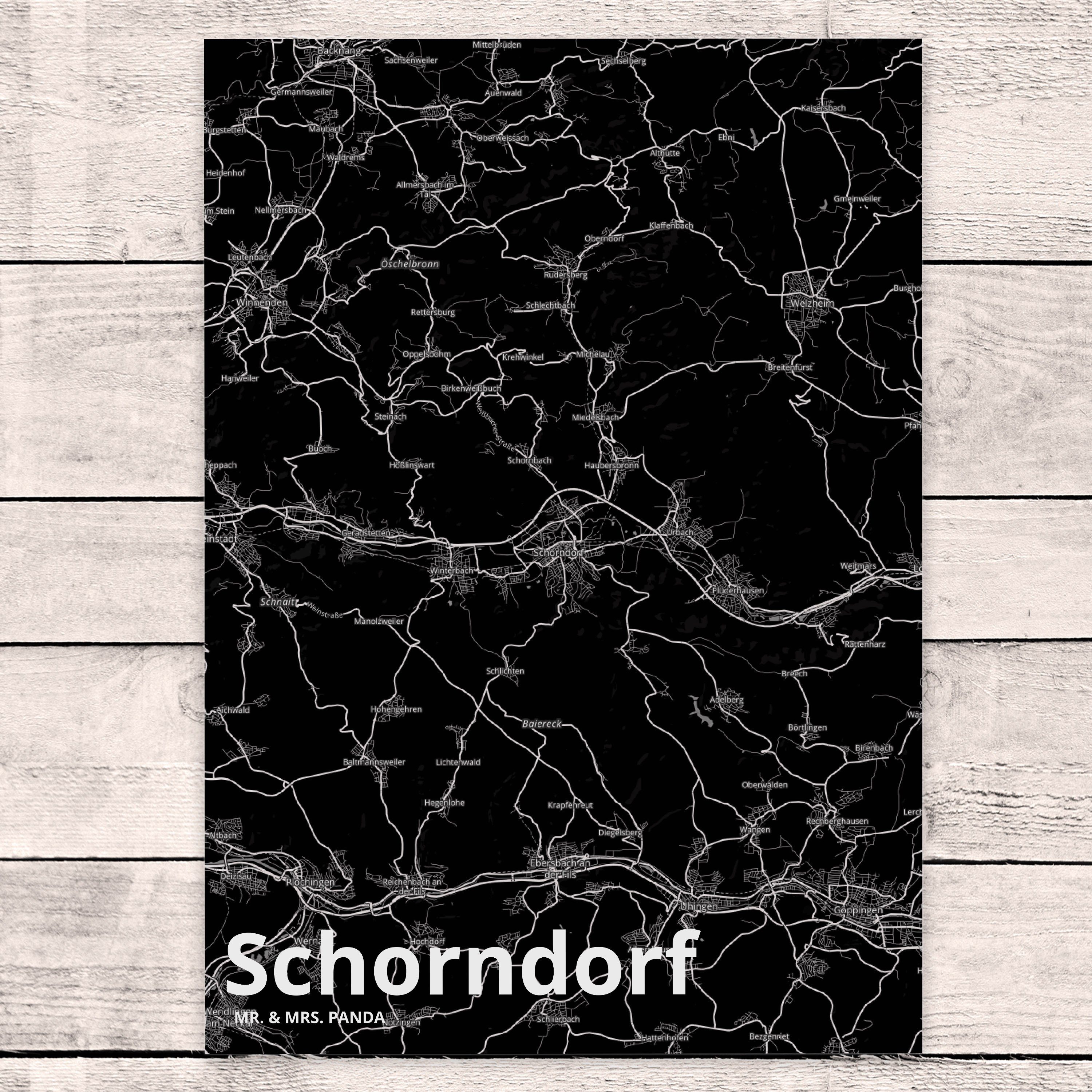 & Landkarte Ort, Karte Map Sta Dorf Postkarte - Mrs. Stadt, Schorndorf Geschenk, Mr. Panda Stadt