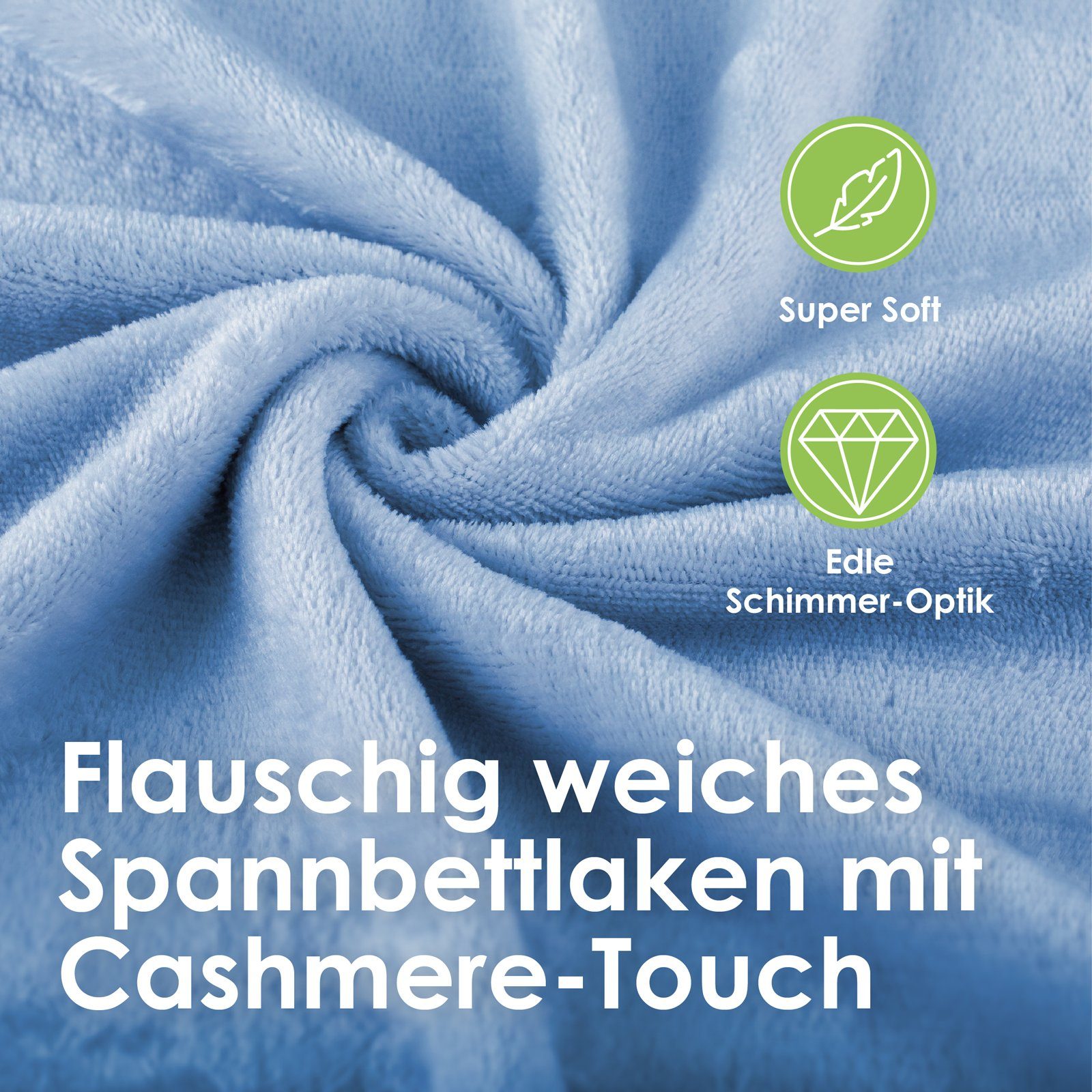 I Microfaser, kuschelig Super I bis Rundum-Gummizug Soft Touch Gummizug: rundum, Cashmere Spannbetttuch Matratzenhöhe Hellblau cm Bettlaken, weich Spannbettlaken 25 heimtexland, I