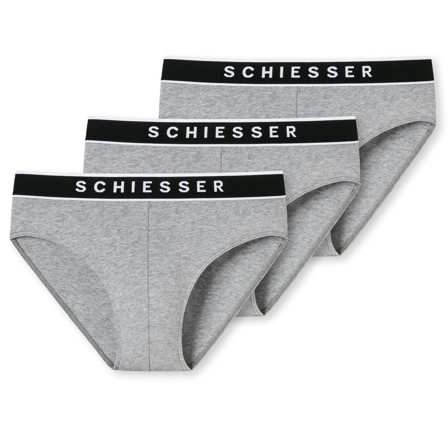 im Schiesser sportlichem mit Webgummibund 3er SCHIESSER-Logo-Prägung Pack Grau melange und Slip (3-St)