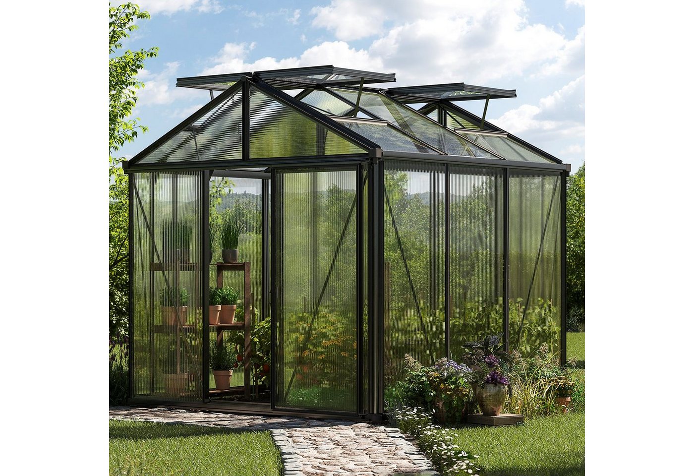 GFP Gewächshaus Diamas 21 Light Farbe Anthrazit, 12 mm Wandstärke, extra dicke Platten und großes Bodenprofil | Rabatt: 29% GFP Gewächshaus Diamas 21 Light Farbe Anthrazit, 12 mm Wandstärke, extra dicke Platten und großes Bodenprofil | Rabatt: 29%