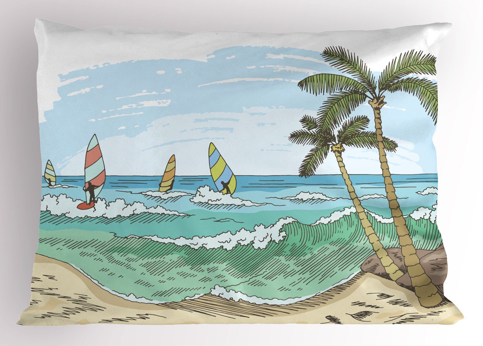 Stück), Kissenbezüge (1 King Abakuhaus Grafik-Strand Windsurfen Kissenbezug, Size Standard Gedruckter Sketch Dekorativer