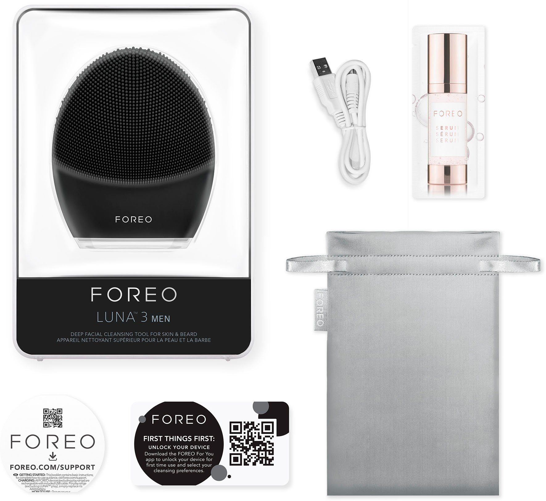 FOREO Elektrische Gesichtsreinigungsbürste 3 LUNA™ Massagebürste MEN, & Smarte Gesichtsreinigungs