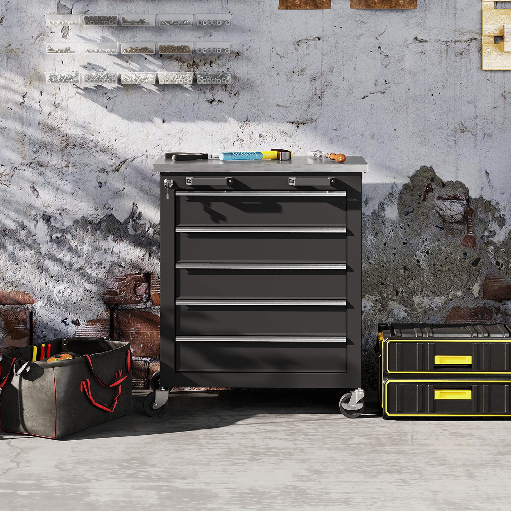 HOMCOM Werkstattwagen mit 5 Schubladen, abschließbar, mit 4 Rollen, 2 Schlü günstig online kaufen