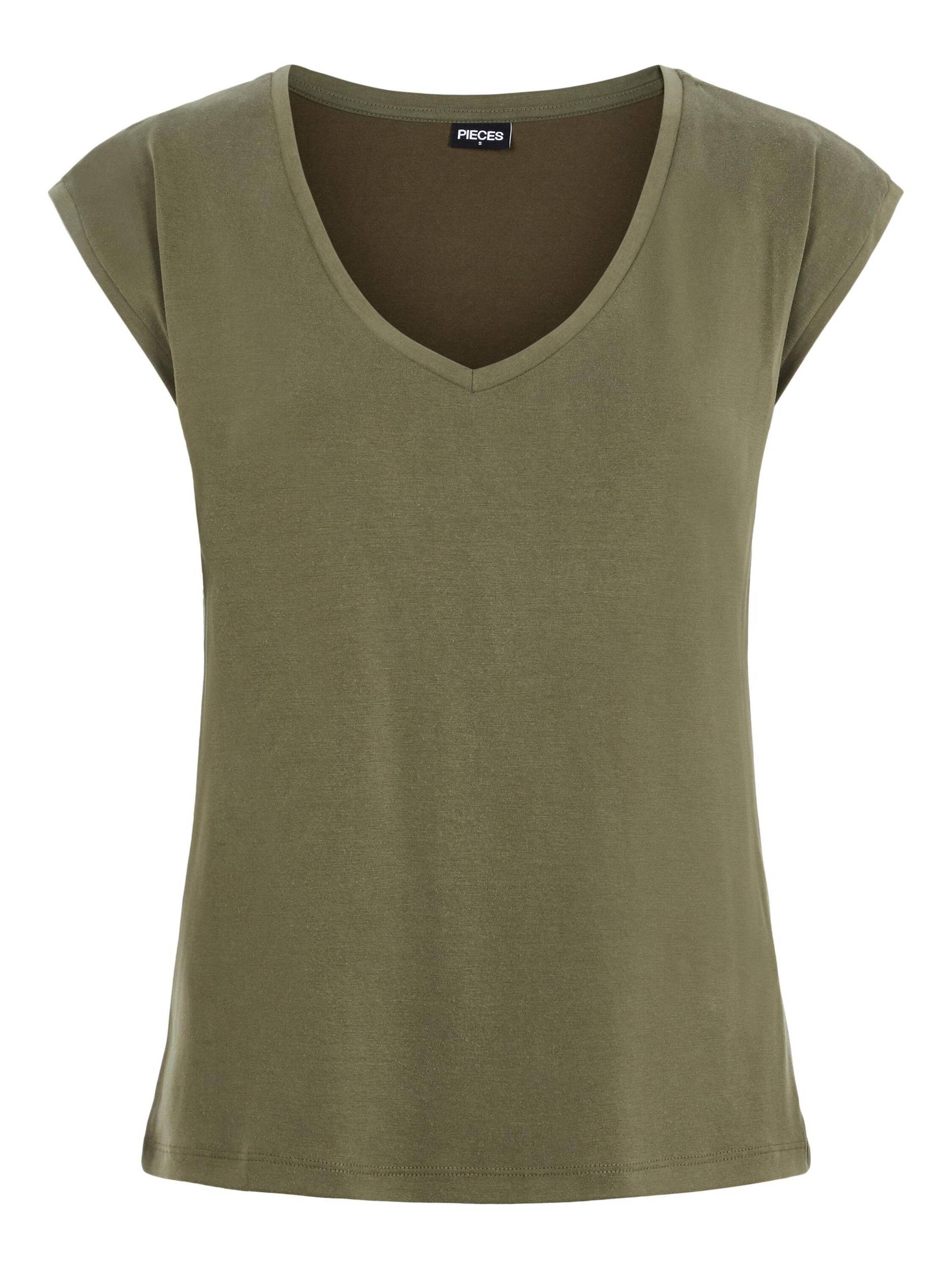 pieces T-Shirt Kamala (1-tlg) Details grün Plain/ohne