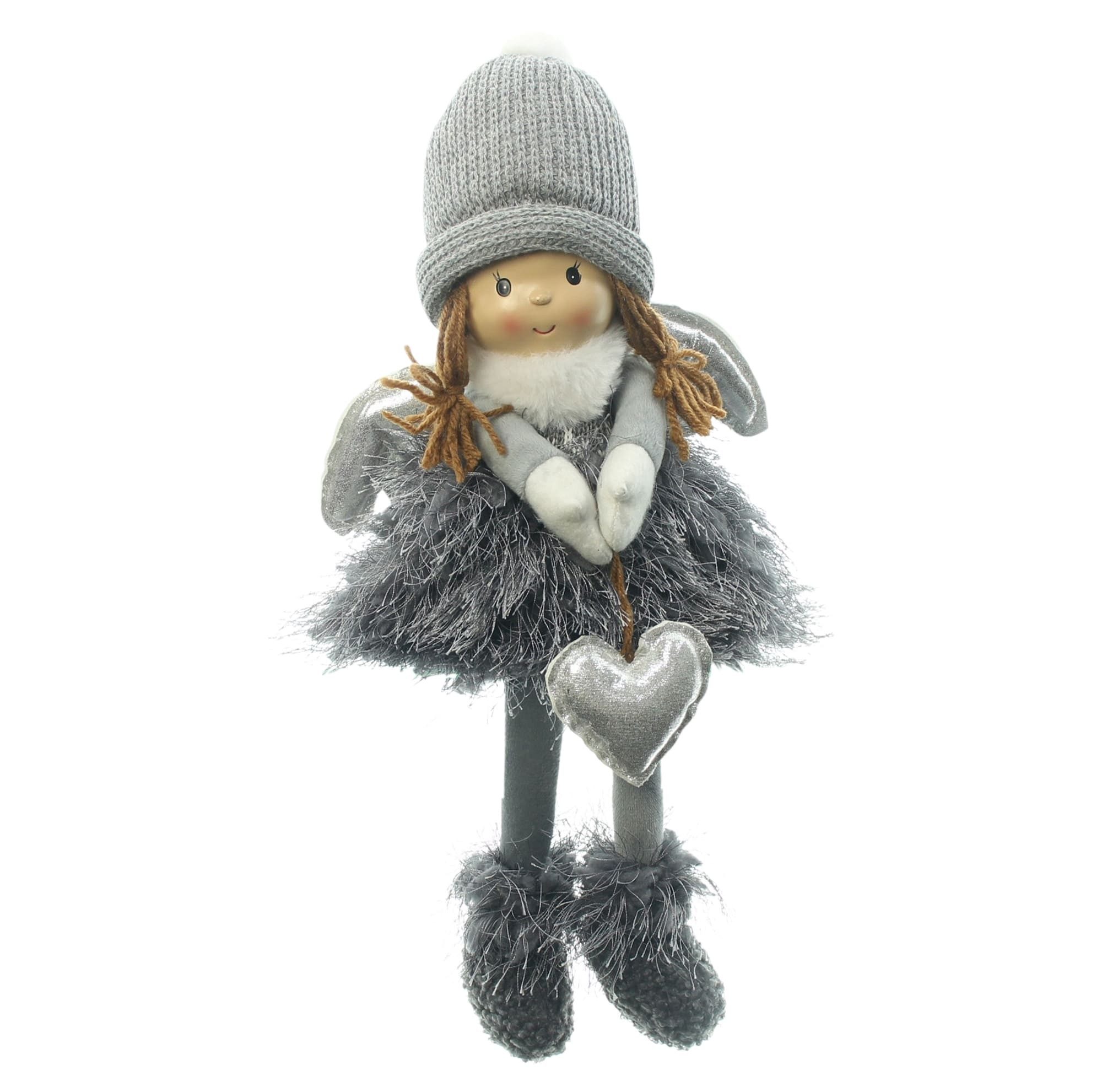 Dekoleidenschaft Engelfigur Мініатюрні фігурки "Engelchen" Weihnachtsdeko Engel, Kantensitzer, Figur, Winter Deko in grau & weiß, aus Textil, 40 cm hoch