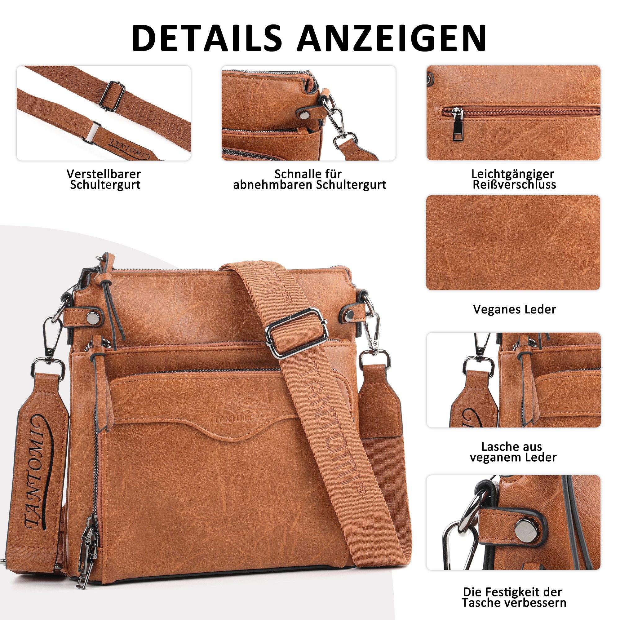 TANTOMI Umhängetasche Damen Schultertasche Mittelgroß, Crossbody Bag mit RFID-Kartenfächern, Damen Handtasche Henkeltasche Schultertasche Crossbody Bag