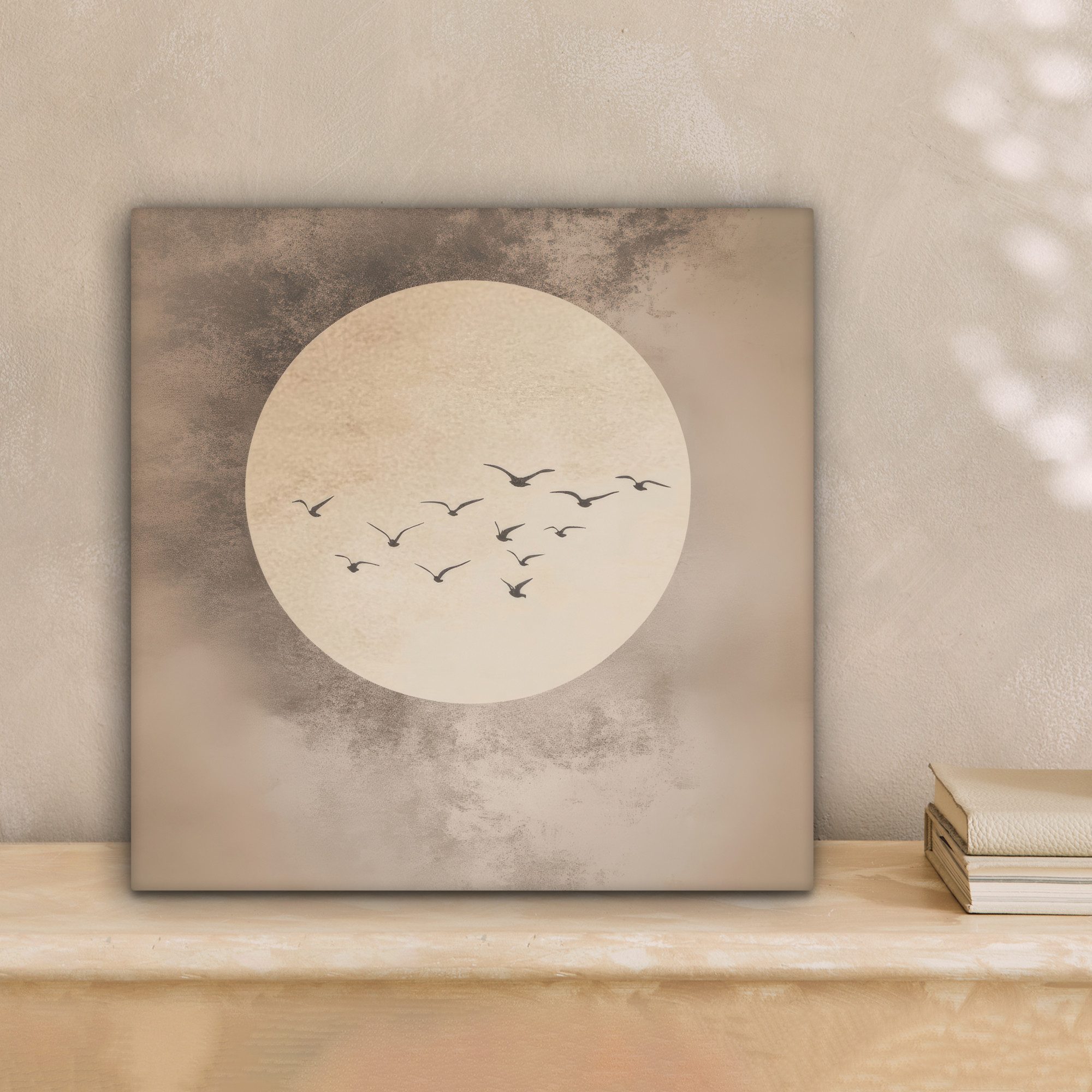 OneMillionCanvasses® Leinwandbild Vogel - Beige - Japanisch, Fotodruck (1 St), Wandbild, Deko Schlafzimmer Wohnzimmer Flur 20x20 cm