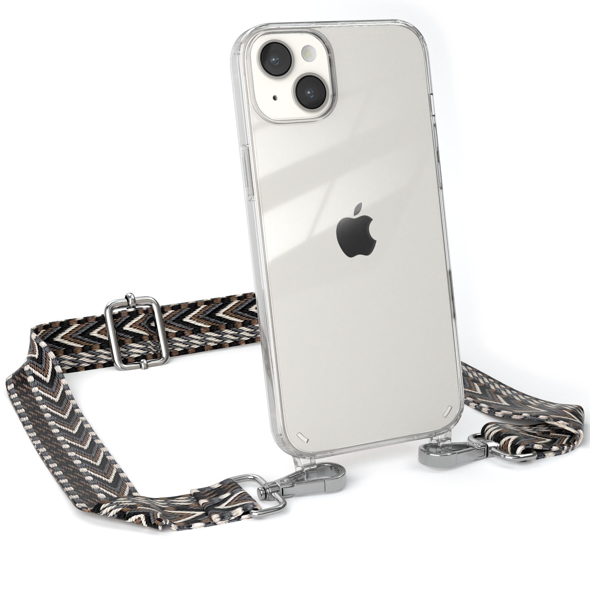 EAZY CASE Handykette Boho Umhängeband für Apple iPhone 14 Plus 6,7 Zoll, Cross Bag Handytaschenband Smartphonekette Schultertasche Schwarz
