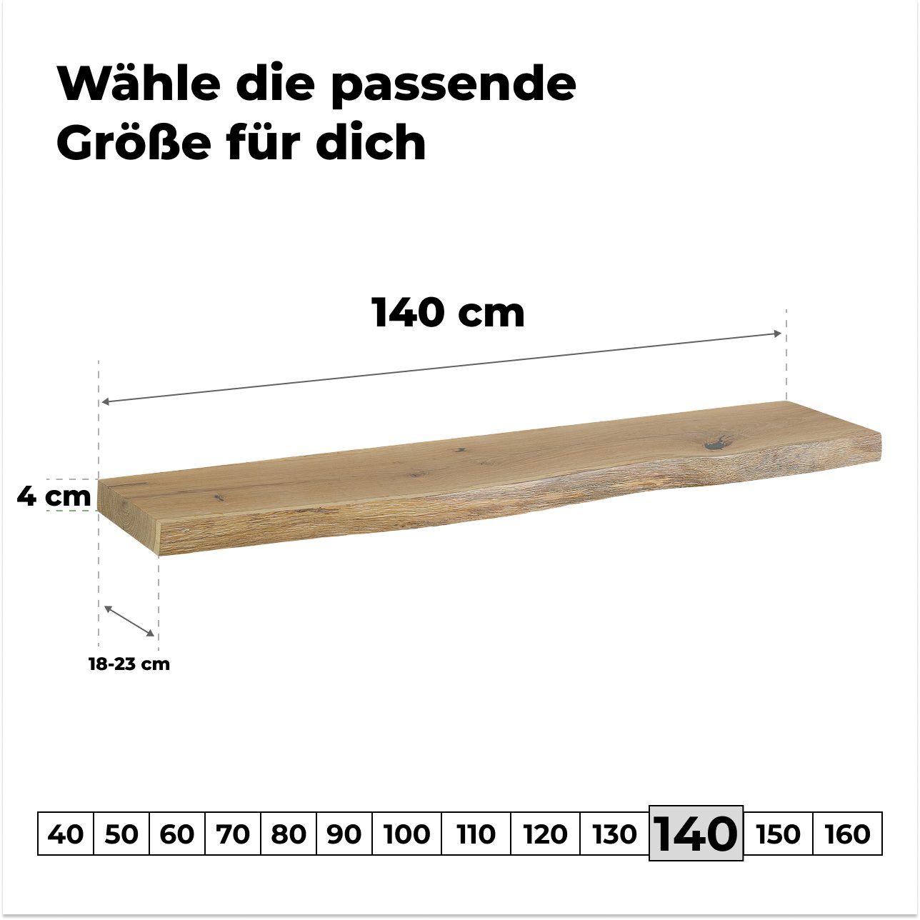 tømmermann Wandregal Schweberegal Holzregal mit Baumkante - Hängeregal aus Massivholz Eiche, Komplett-Set