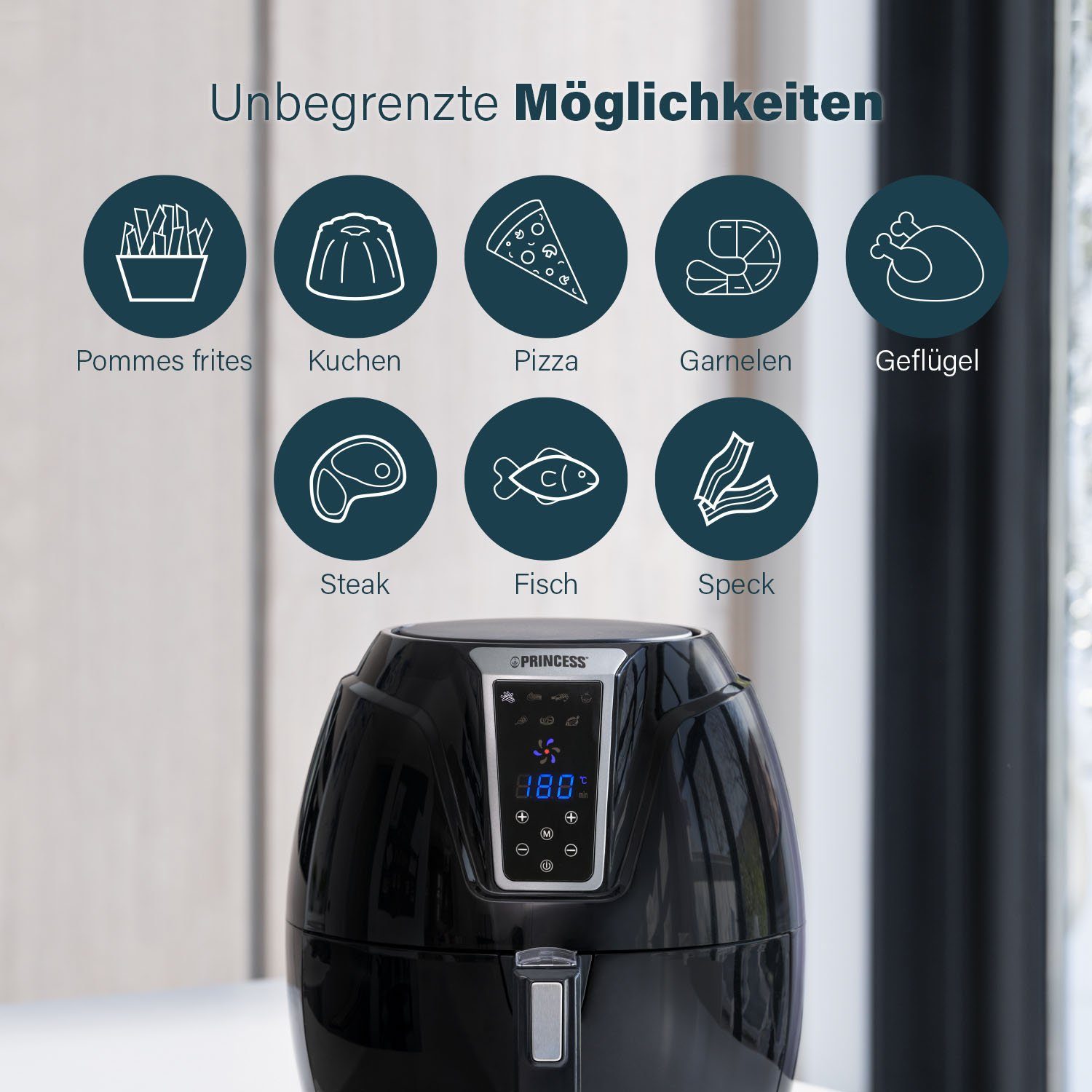 PRINCESS Heißluftfritteuse 182021 Digital XL, 1400 W