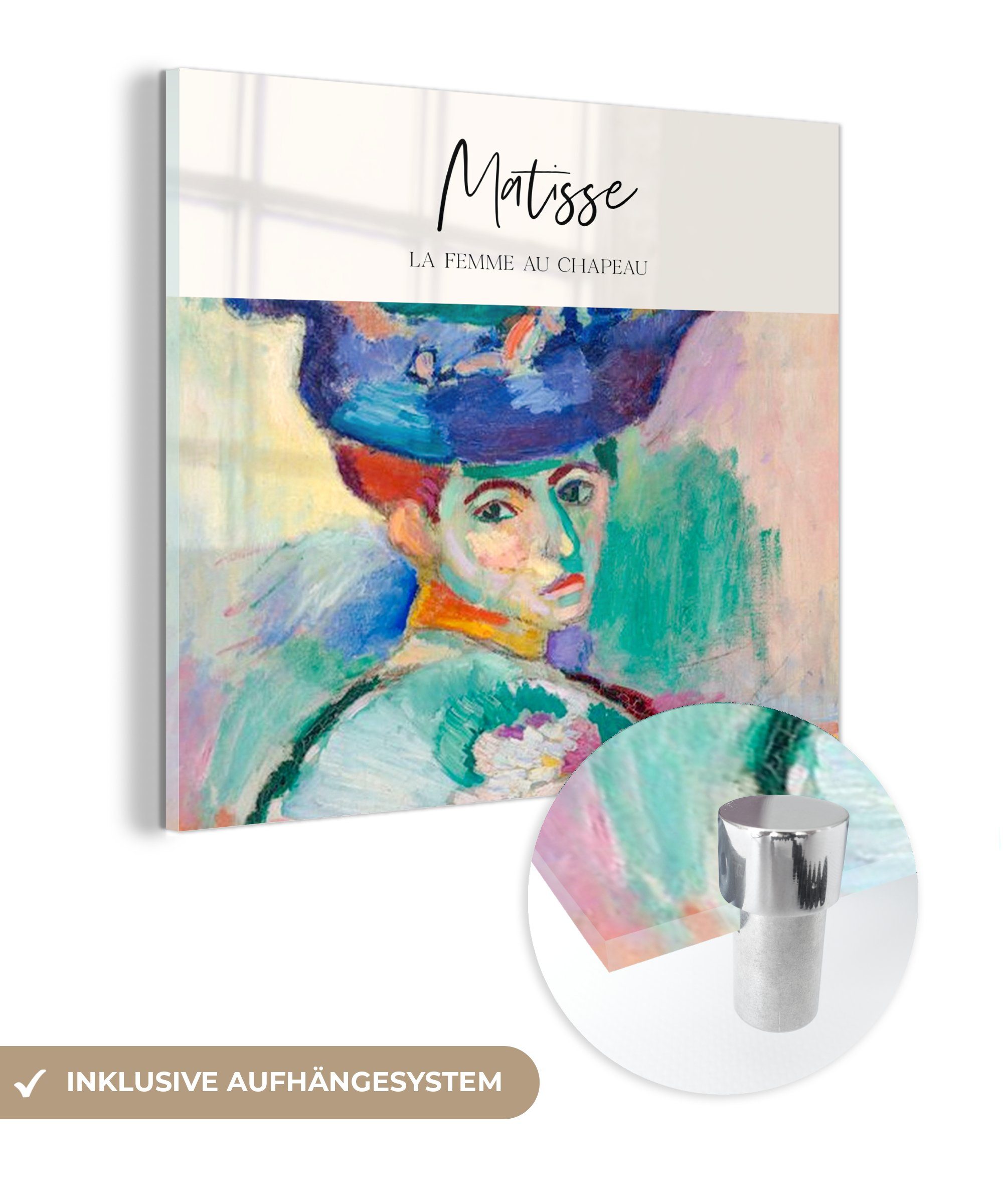 MuchoWow Acrylglasbild Kunst - Henri Matisse - La femme au chapeau, (1 St), Glasbilder - Bilder auf Glas Wandbild - Foto auf Glas - Wanddekoration