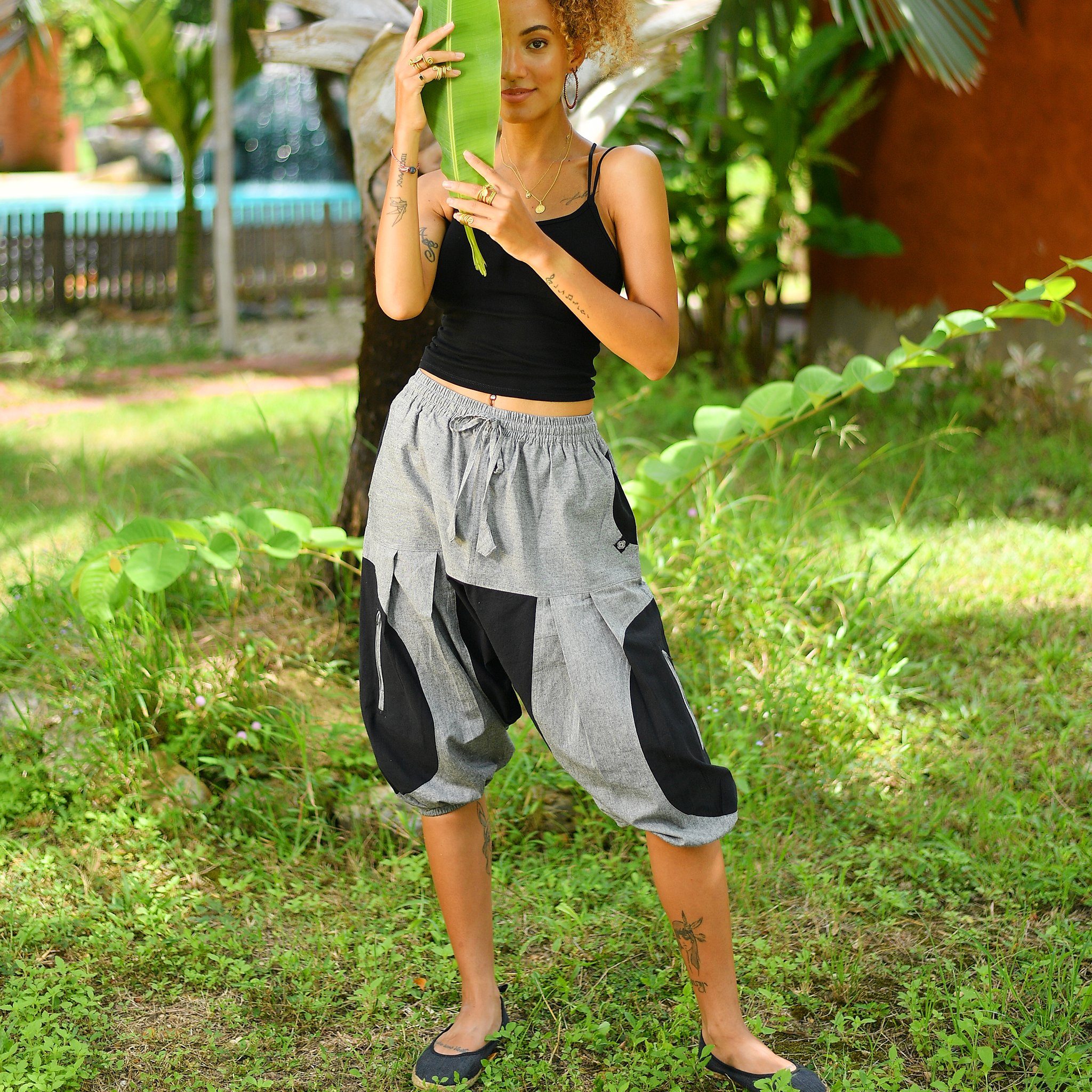 virblatt Shorts Haremshose Herren kurz & kurze Haremshose Damen, Unisex, Goa Hose Aladinhose Herren Kurz