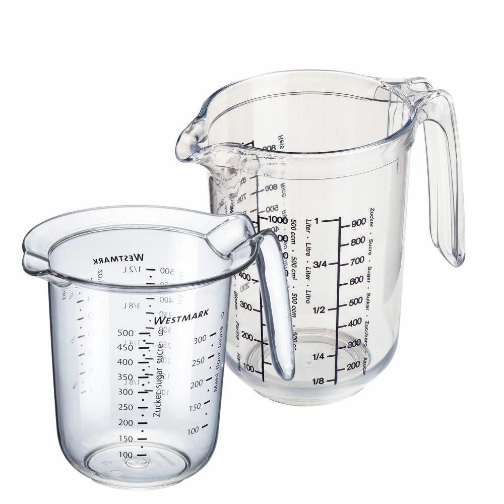 WESTMARK Messbecher Set 2tlg., Messkannen 0,5 l und 1 l, mehrsprachige Messskalen, Gerda, SAN