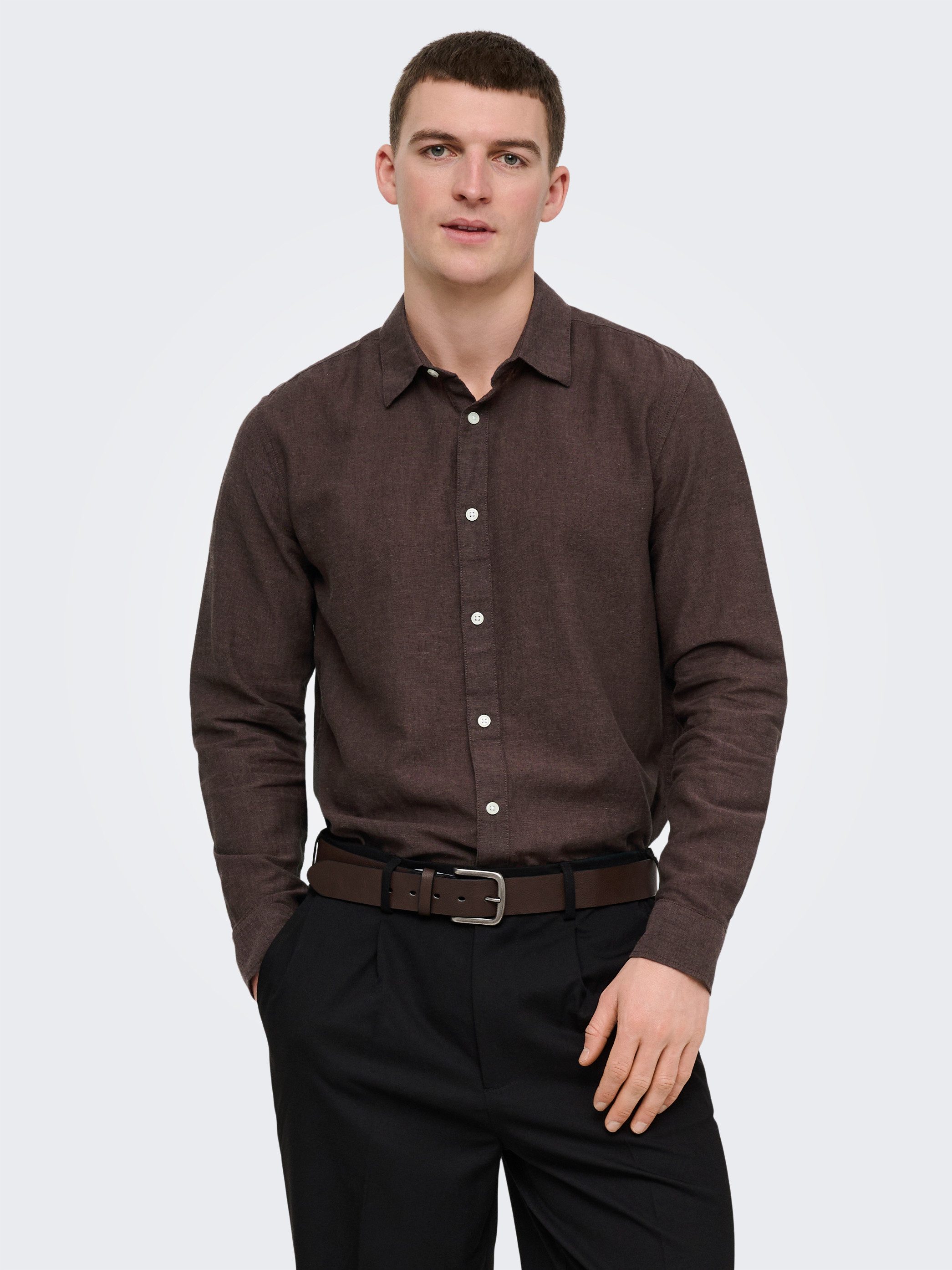 ONLY & SONS Langarmhemd ONSCAIDEN LS SOLID LINEN SHIRT NOOS Baumwollmischung mit Leinen, slim fit