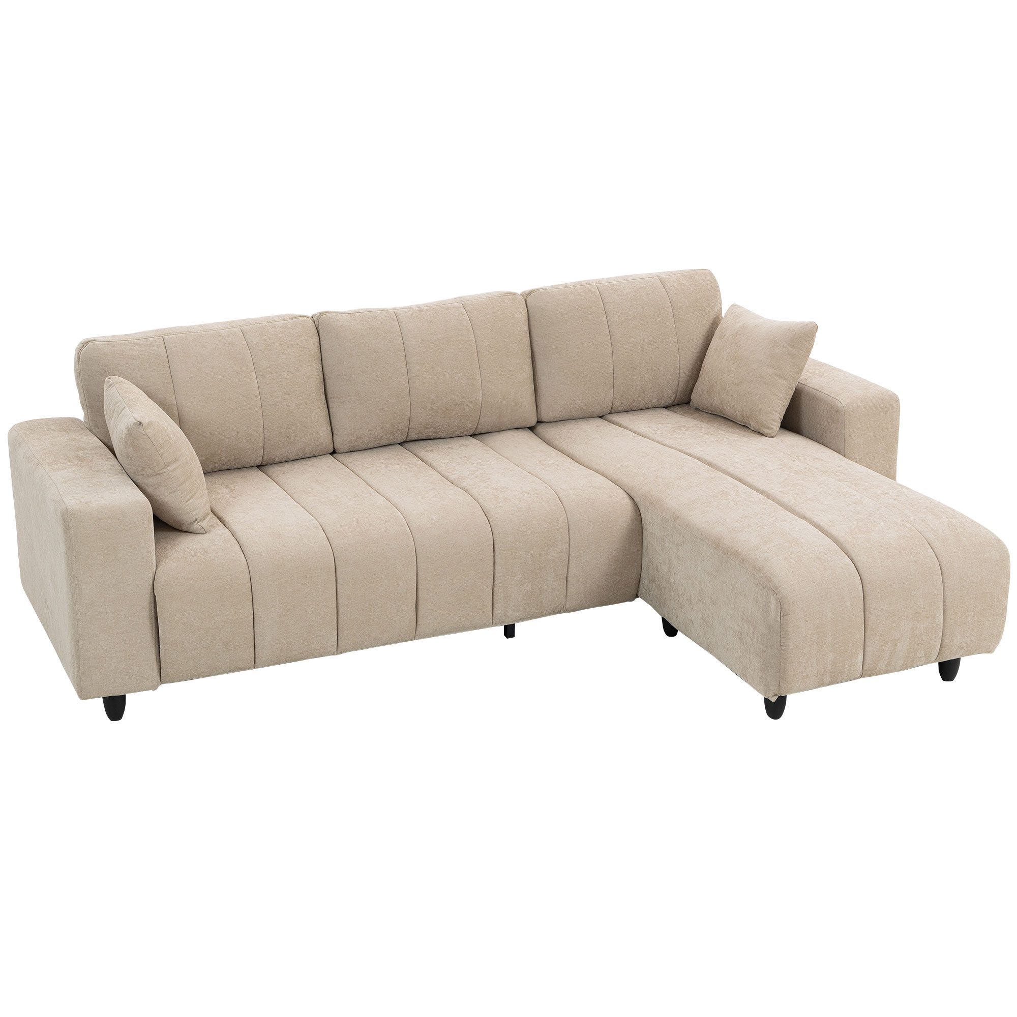 HOMCOM Ecksofa mit 2 Kissen, Couchgarnitur 1 Teile, für Wohnzimmer, Beige