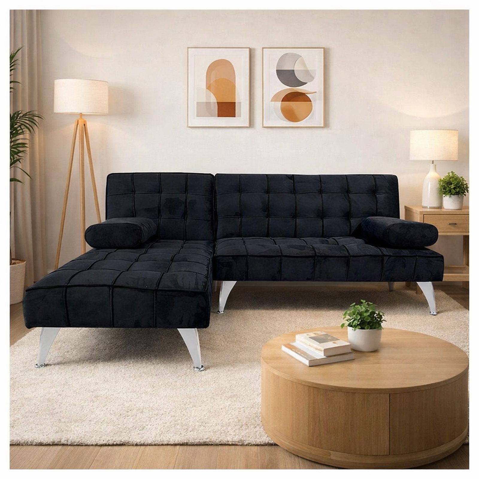 HTI-Living Ecksofa Ecksofa Miranda mit Bettfunktion Velvet Schwarz, Stück 1 günstig online kaufen