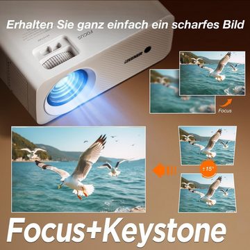 iZEEKER Beamer Bluetooth mit Stativ, Video Portabler Projektor (12000 lm, 10.000:1, 1920 * 1080P px, für Handy Phone Heimkino Projektor Kompatibel mit iOS AndroidPCTVStick)