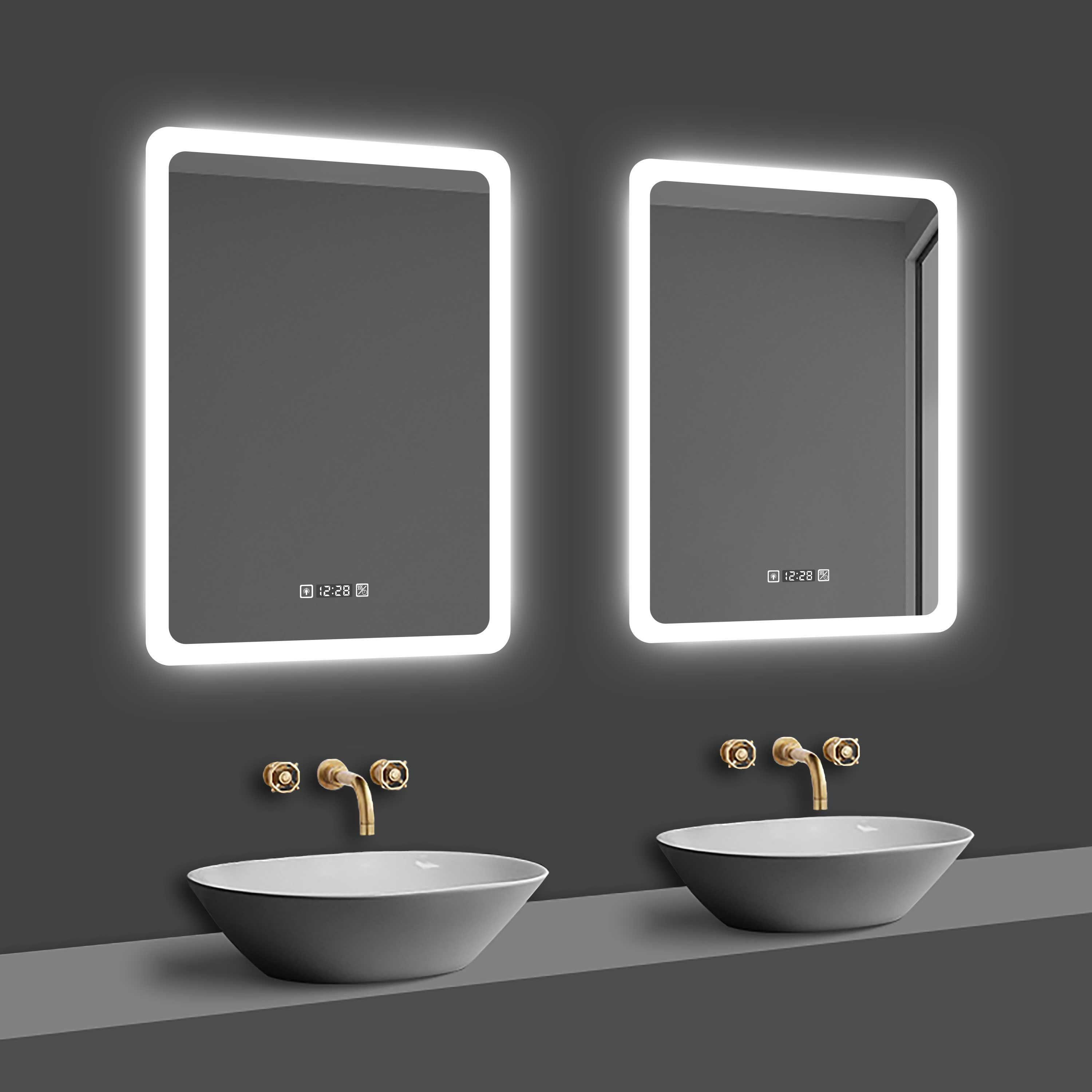 duschspa Badspiegel 50-160cm Touch, Beschlagfrei, energiesparend, Digital-Uhr Kaltweiß